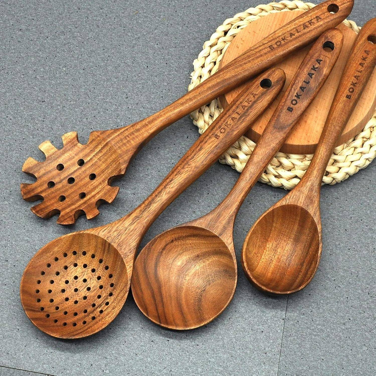Holzlöffel Holzspatel Küchenutensilien Set Teakholz 1-10