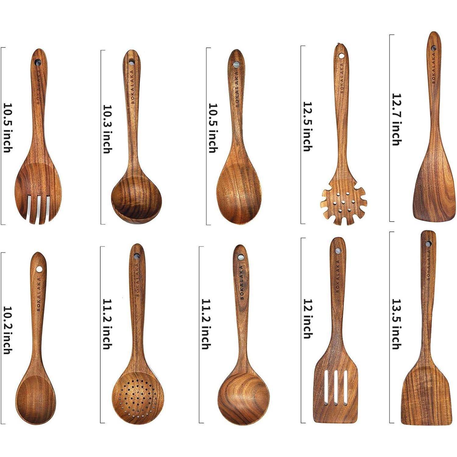 Holzlöffel Holzspatel Küchenutensilien Set Teakholz 1-10
