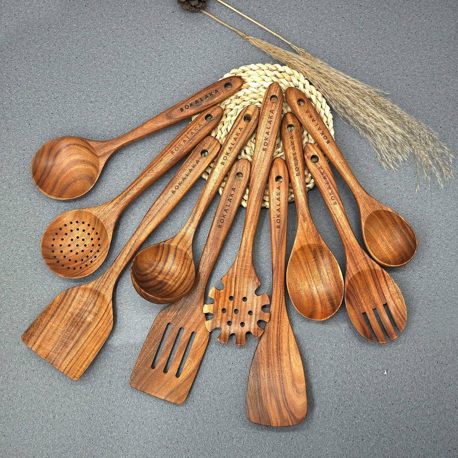 Holzlöffel Holzspatel Küchenutensilien Set Teakholz 1-10