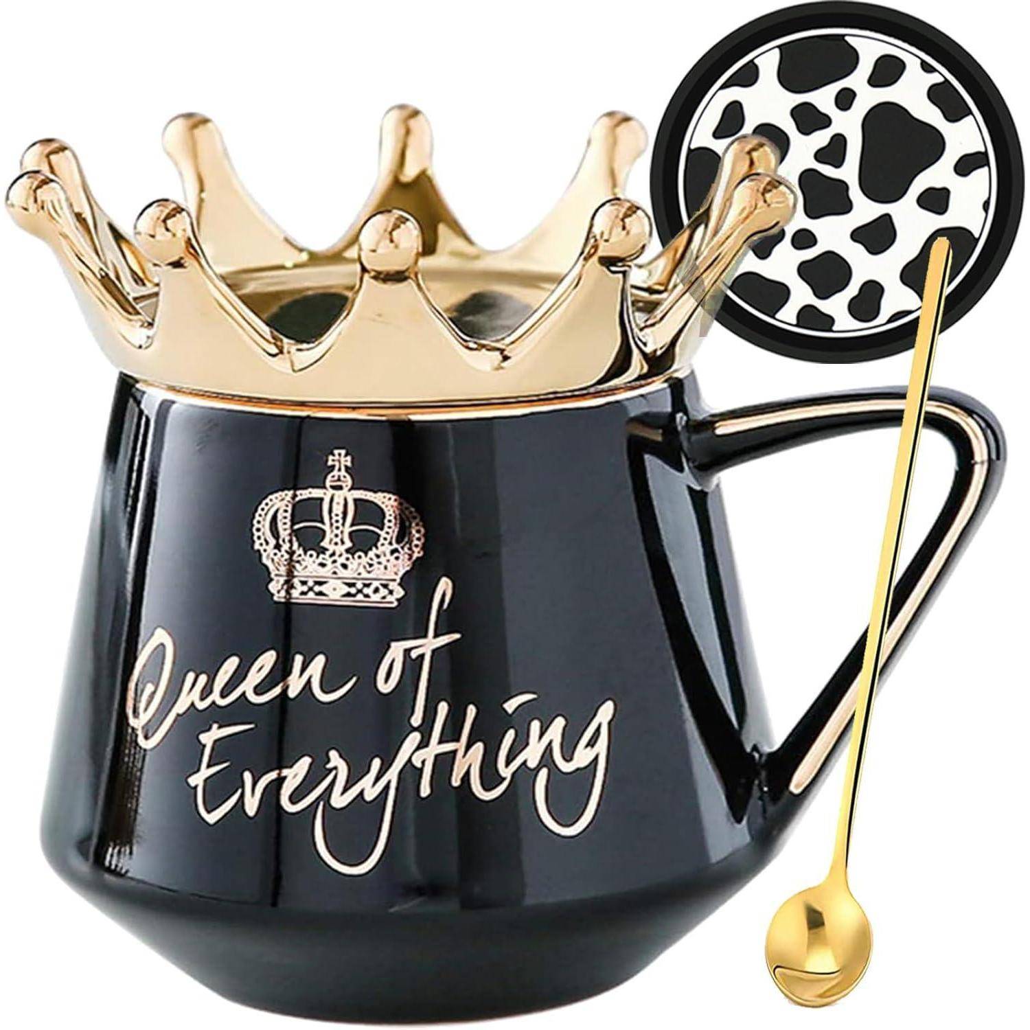 Tasse Deckel Queen Elizabeth 350ml Schwarz Krone Tasse mit Deckel