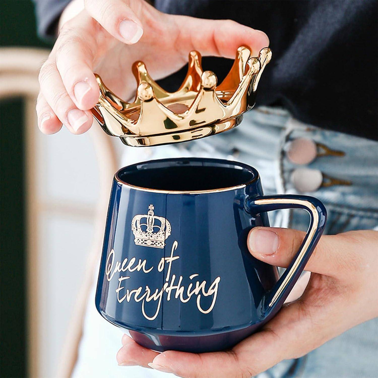 Tasse Deckel Queen Elizabeth 350ml Schwarz Krone Tasse mit Deckel