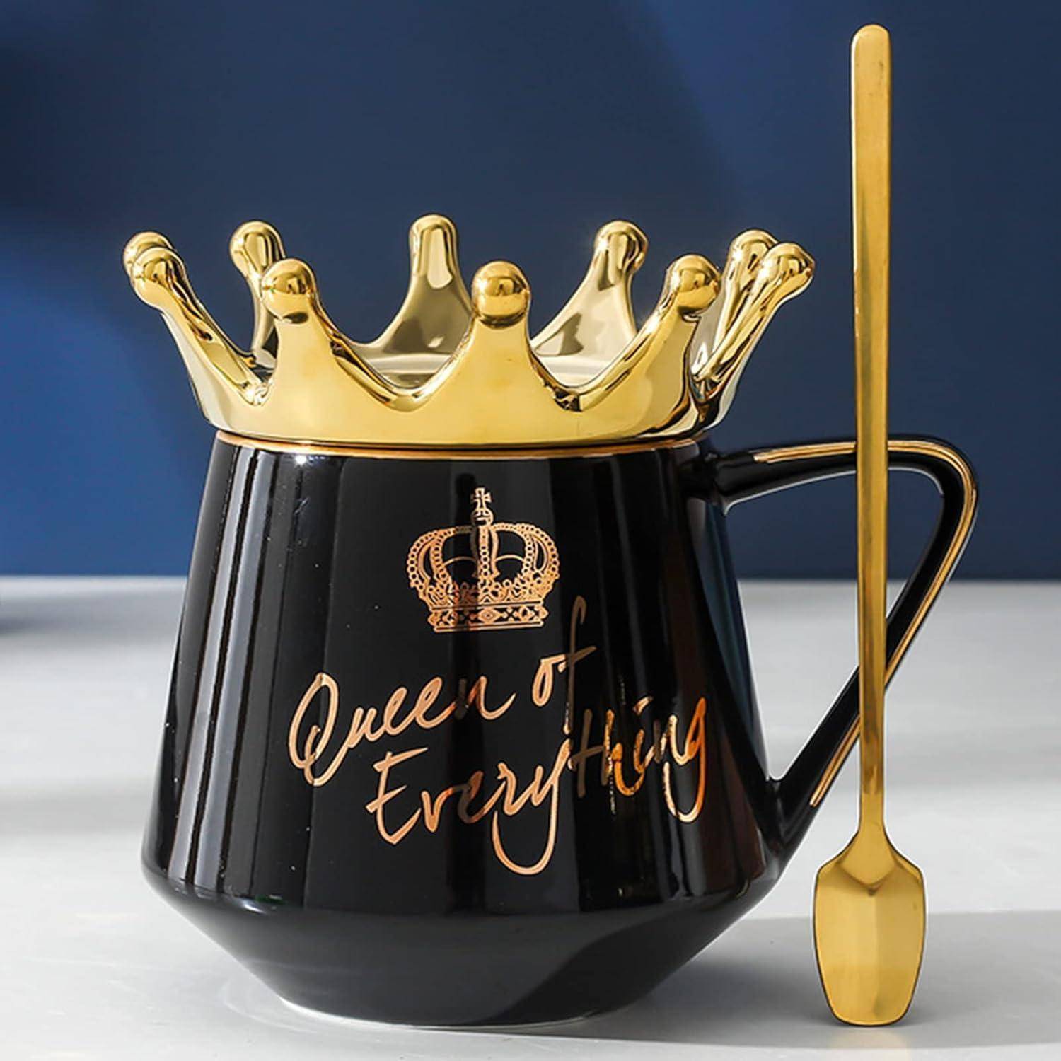 Tasse Deckel Queen Elizabeth 350ml Schwarz Krone Tasse mit Deckel
