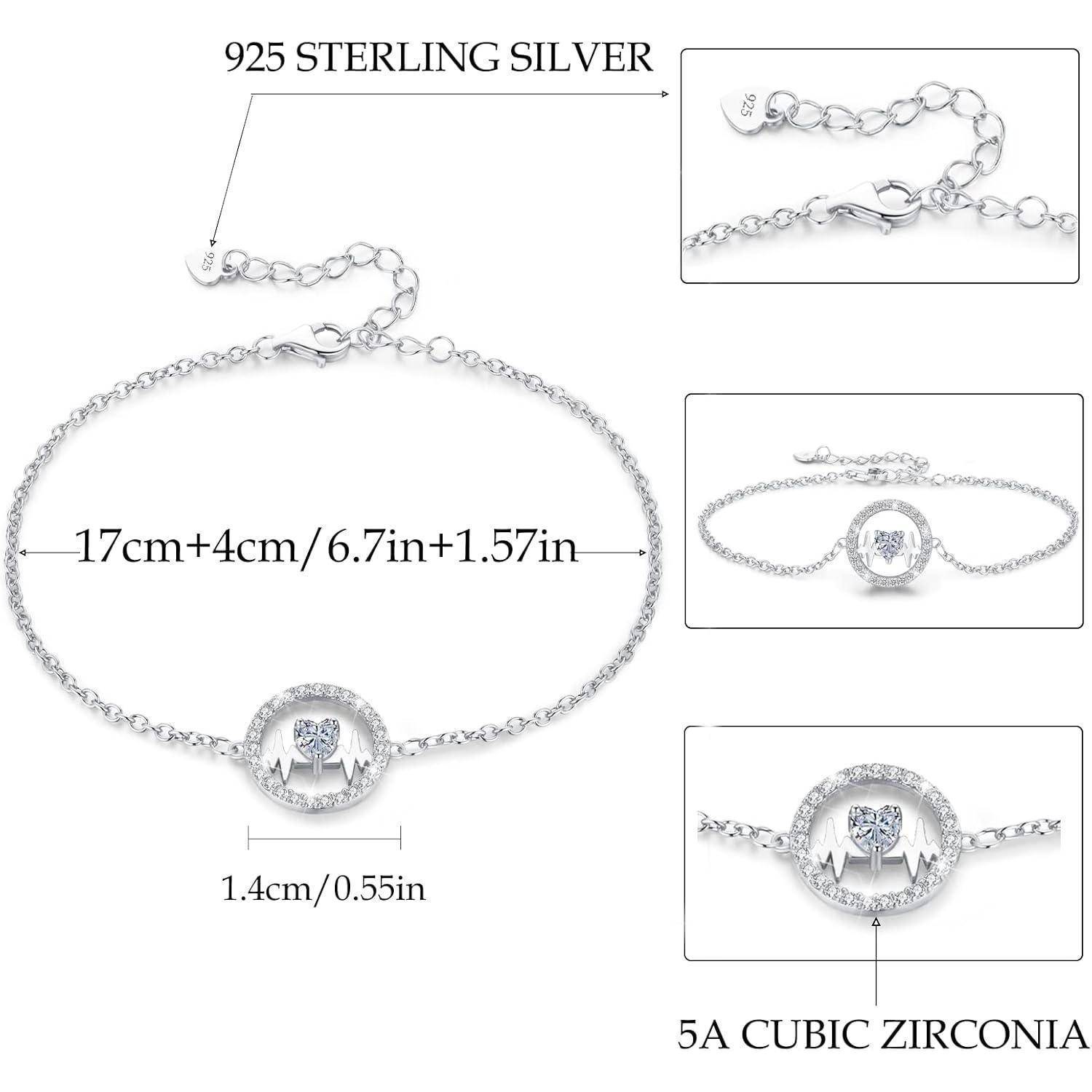 Armband Damen 925 Verstellbar Herzschlag Anhänger Geschenk Silber