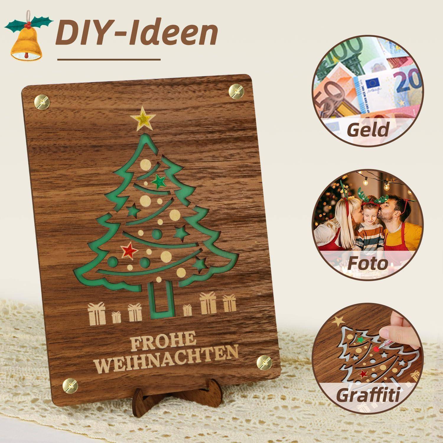 Holzschild mit einem Weihnachtsbaum und dem Text 