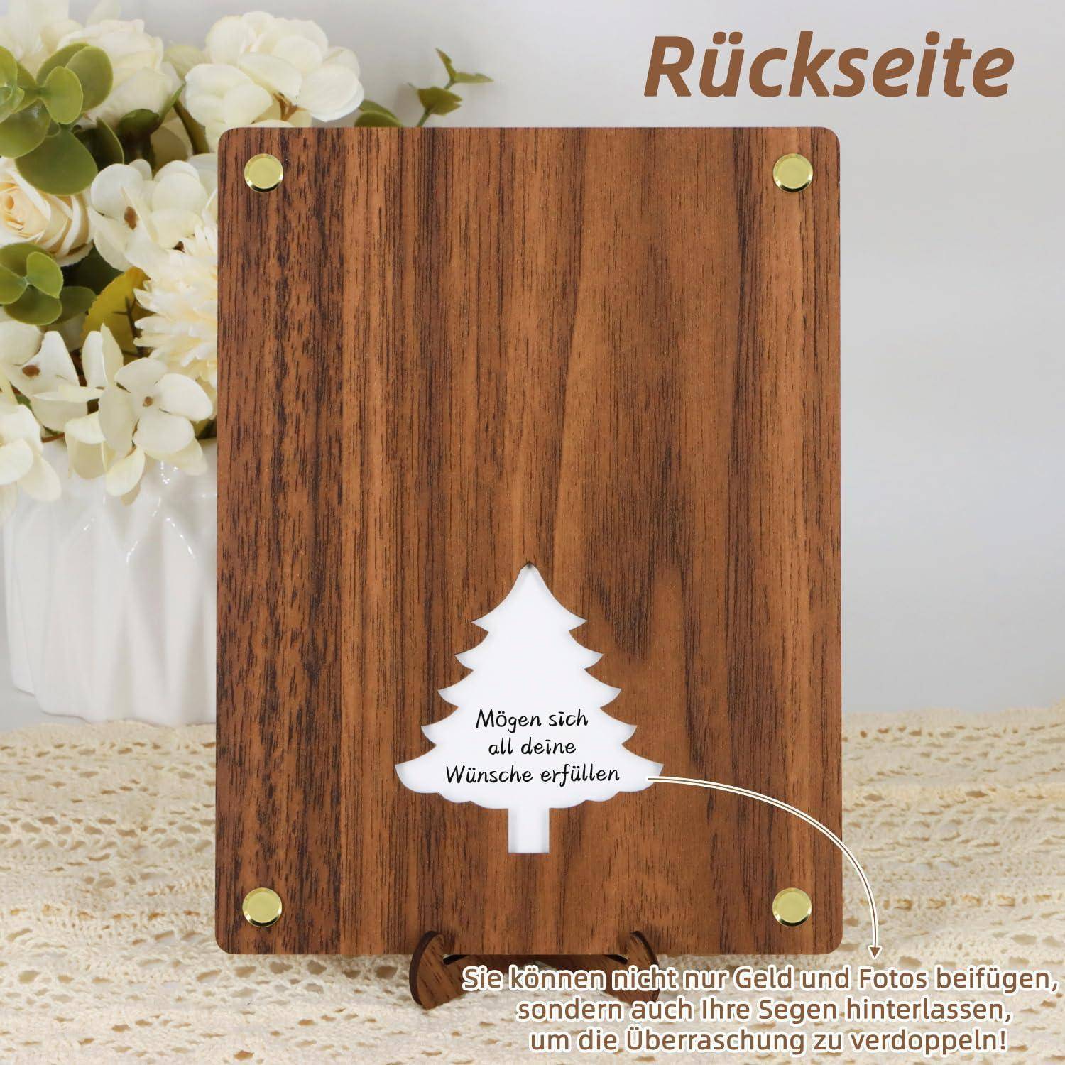 Holzschild mit Goldschrauben, versehen mit einem baumförmigen Ausschnitt und der Botschaft 
