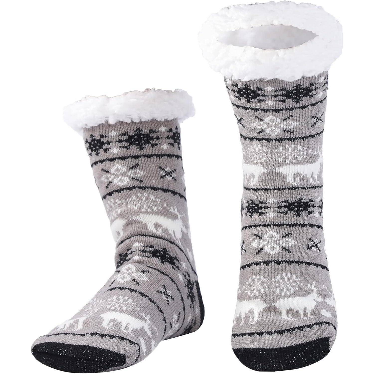 Wintersocken Herren Anti Rutsch Sohle Innenfrottee Hellgrauer Hirsch