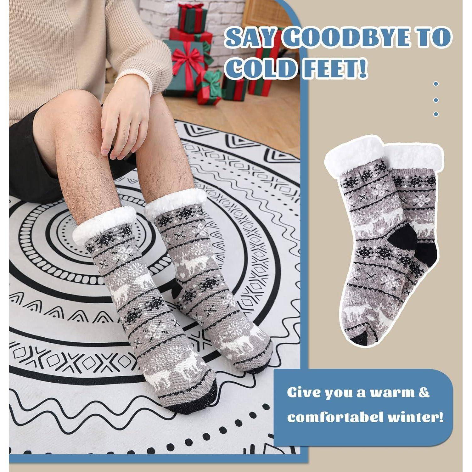 Wintersocken Herren Anti Rutsch Sohle Innenfrottee Hellgrauer Hirsch