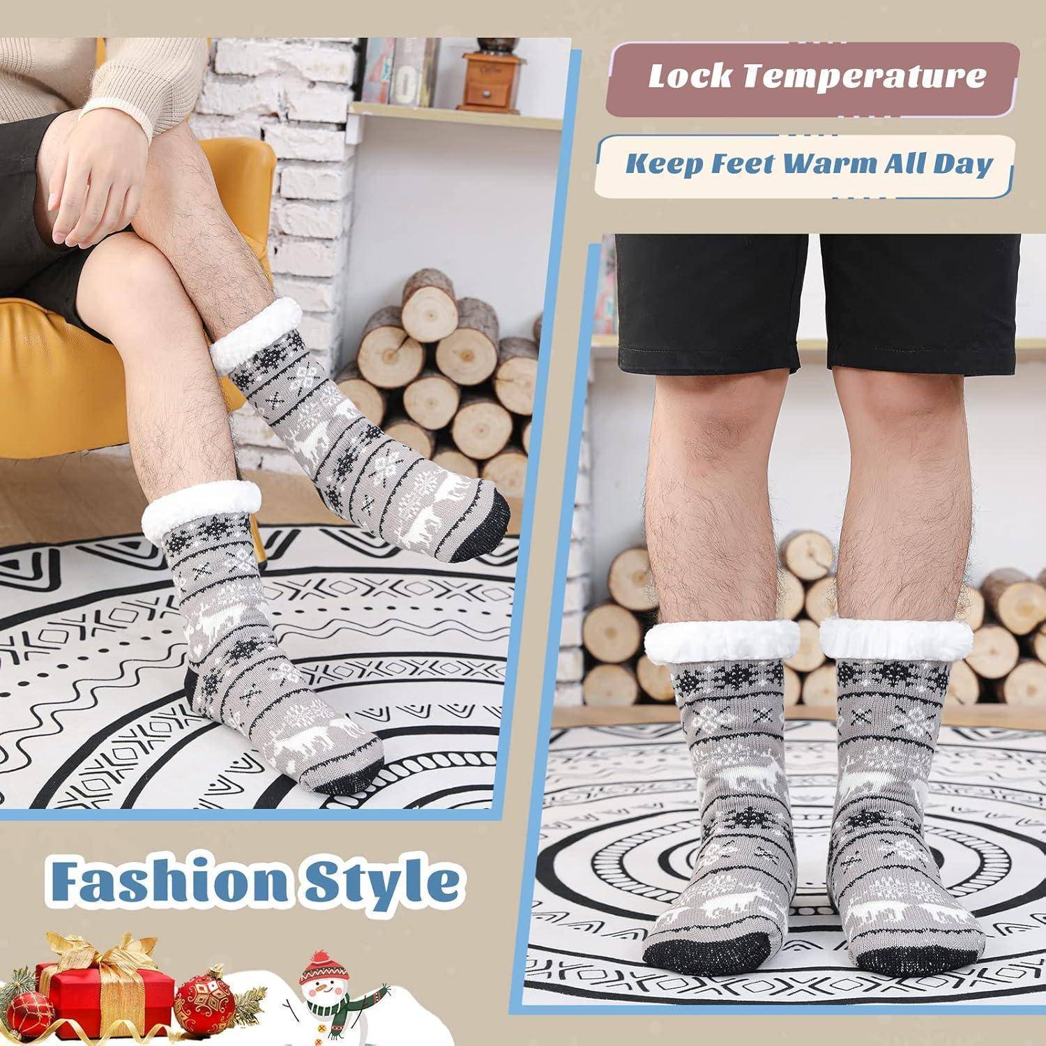 Wintersocken Herren Anti Rutsch Sohle Innenfrottee Hellgrauer Hirsch