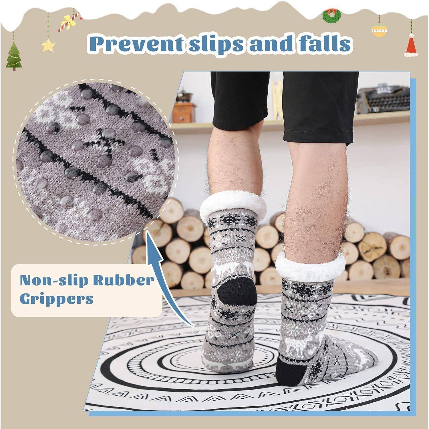 Wintersocken Herren Anti Rutsch Sohle Innenfrottee Hellgrauer Hirsch