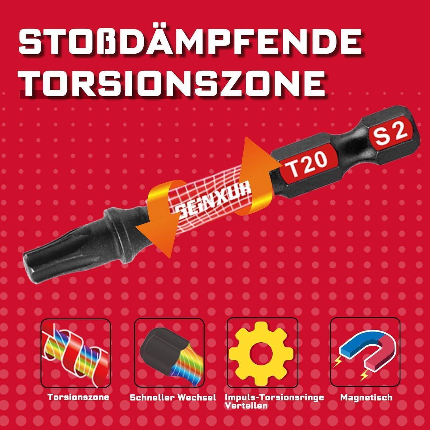 Ein schwarzes und rotes Torsionszonen-Werkzeug mit den Beschriftungen „T20