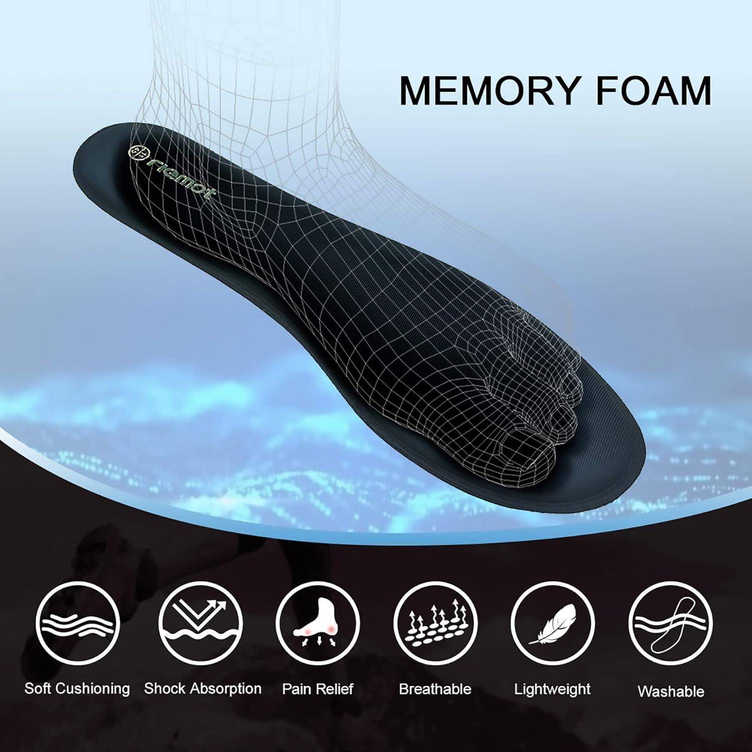 Memory-Foam-Schuheinlagen mit folgenden Eigenschaften: weiche Polsterung, Stoßdämpfung, Schmerzlinderung, atmungsaktiv, leicht, waschbar.