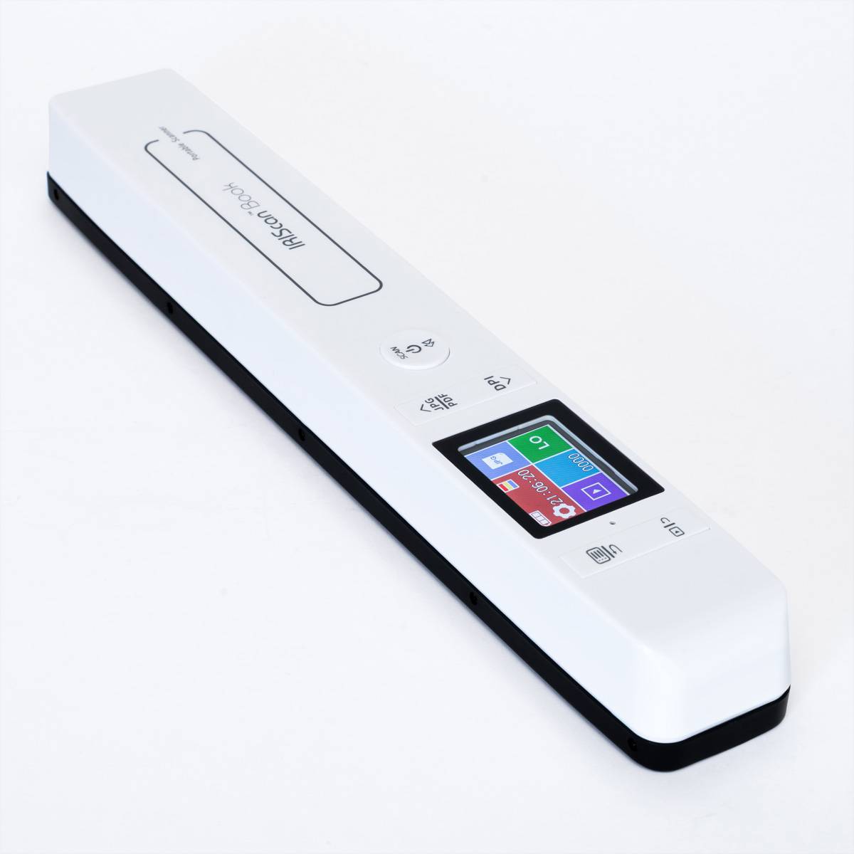 Ein tragbarer Handscanner mit einem kleinen Farbdisplay, verschiedenen Funktionstasten und einem USB-Anschluss für die Konnektivität, der vor einem schlichten Hintergrund platziert ist.