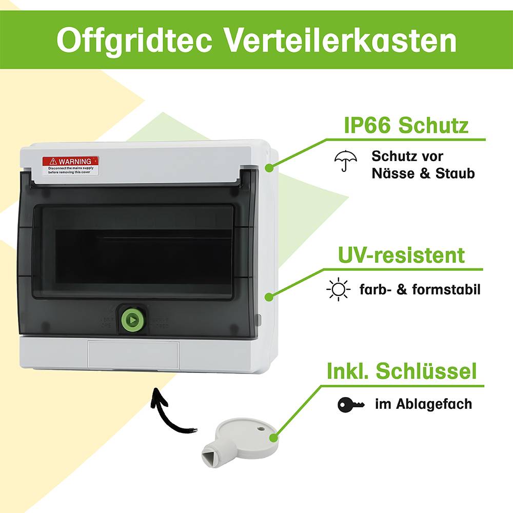 Offgridtec Verteilerkasten mit 9 TE und DIN-Schiene IP66 UV-beständig wasser- und staubgeschützt