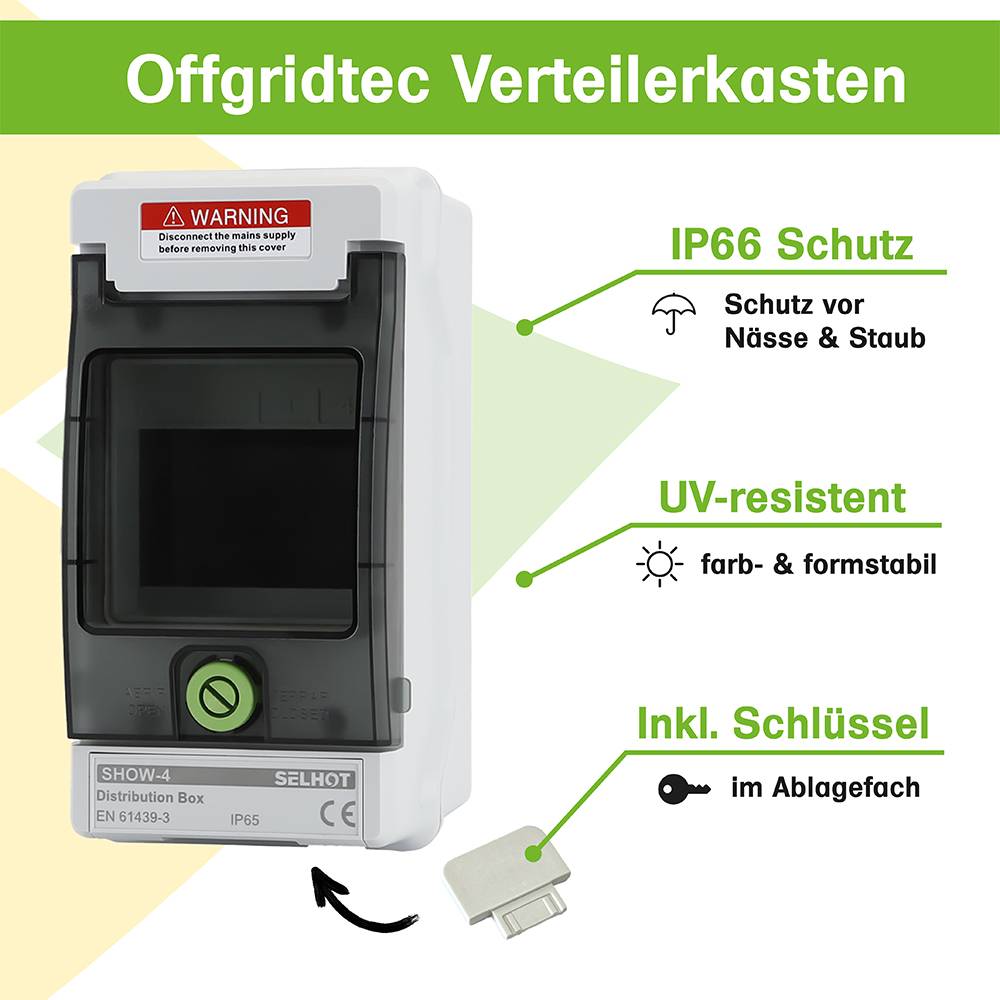 Offgridtec Verteilerkasten mit 4 TE und DIN-Schiene IP66 UV-beständig wasser- und staubgeschützt