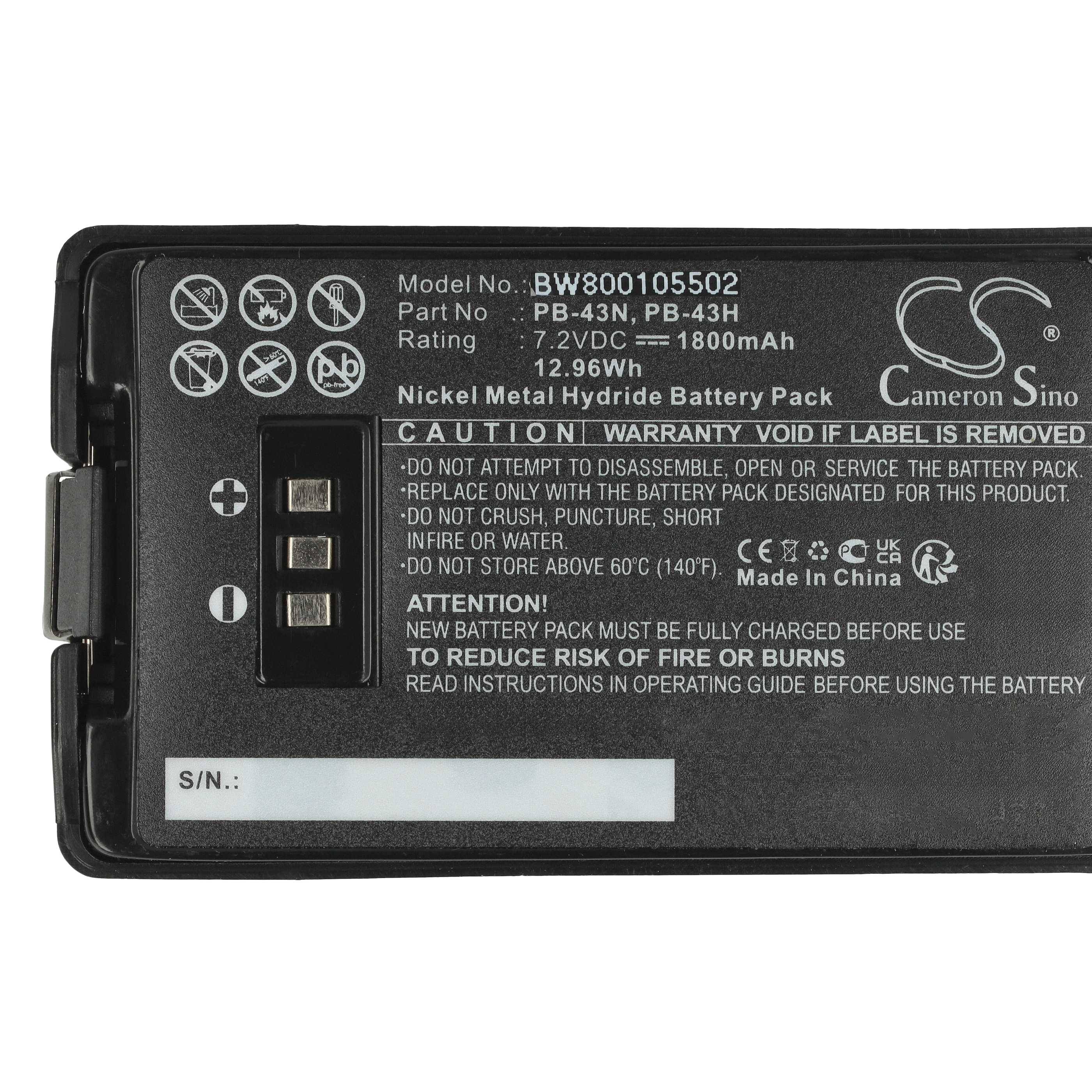 vhbw Akku Ersatz für Kenwood PB-43N, PB-43 für Funkgerät, Walkie Talkie (1800 mAh, 7,2 V, NiMH)