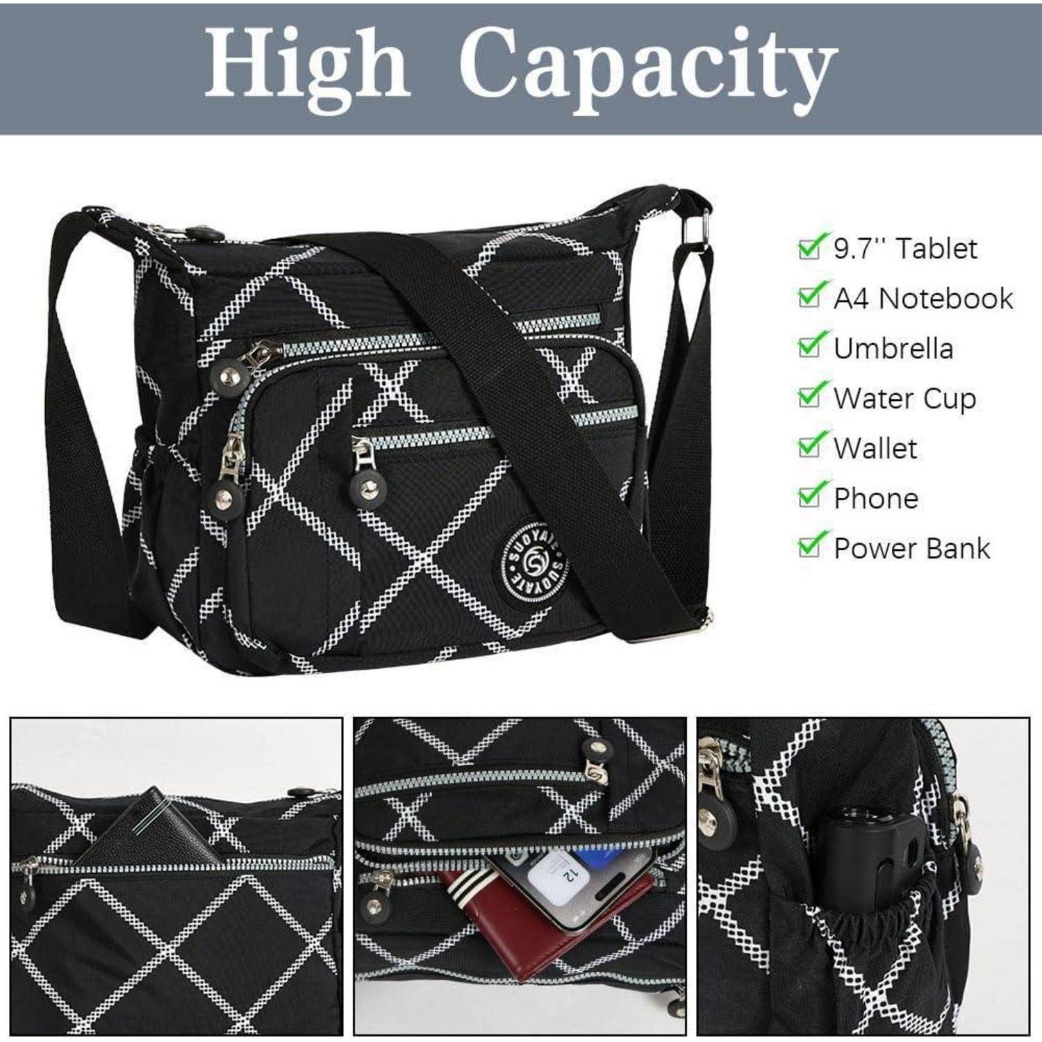 Umhängetasche Nylon Damen Schultertasche Mehrere Taschen #5 Kariert-b