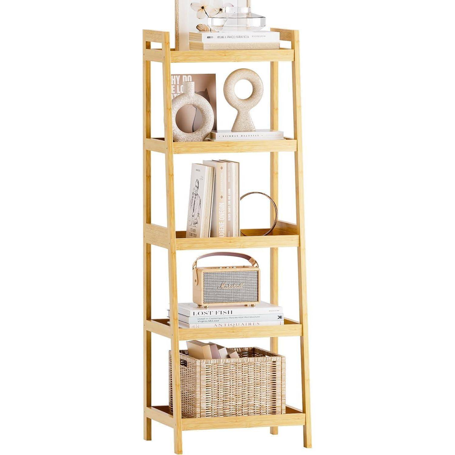 Bambusleiter Bücherregal Badezimmer Natürlich 5 Ablagen (127cm H)