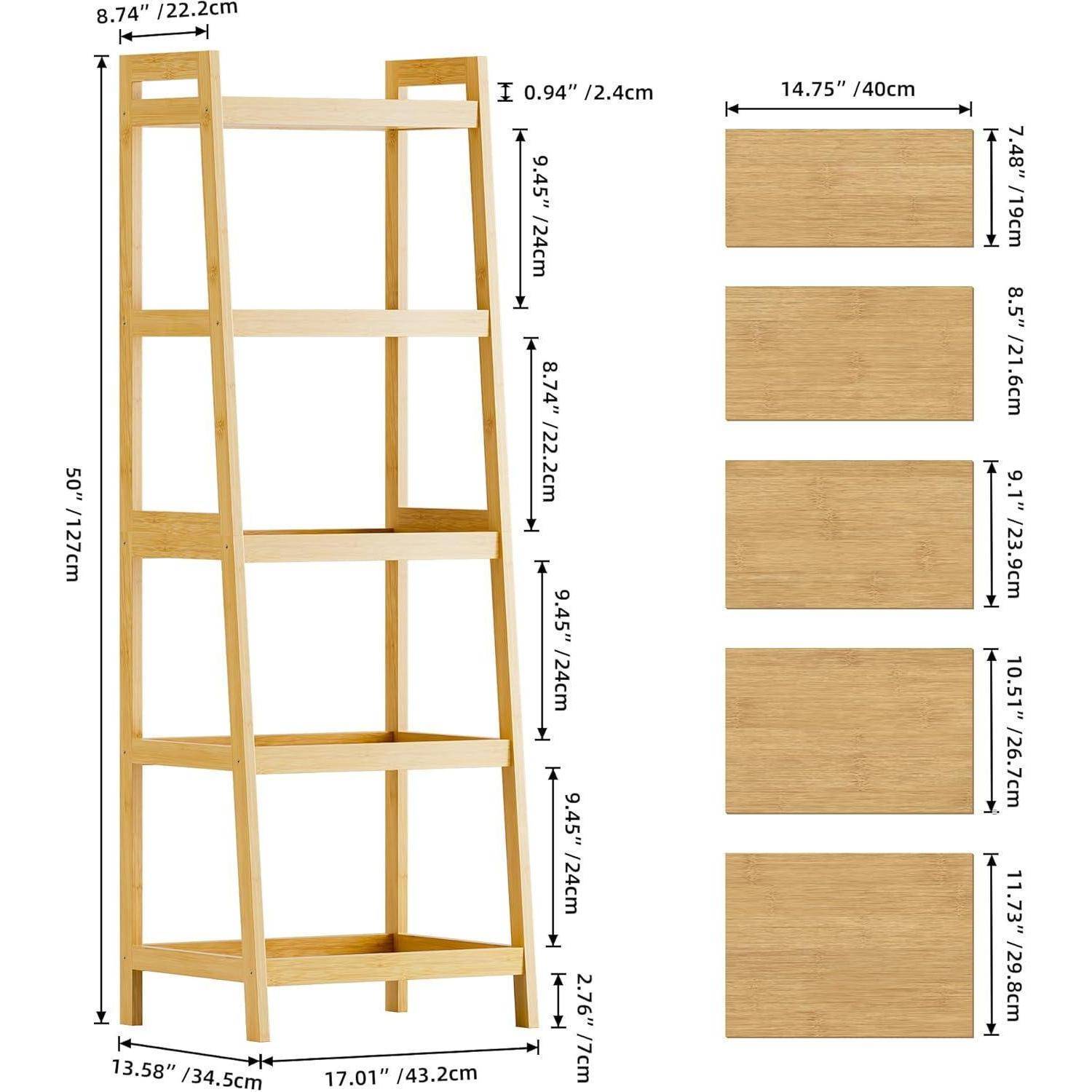 Bambusleiter Bücherregal Badezimmer Natürlich 5 Ablagen (127cm H)