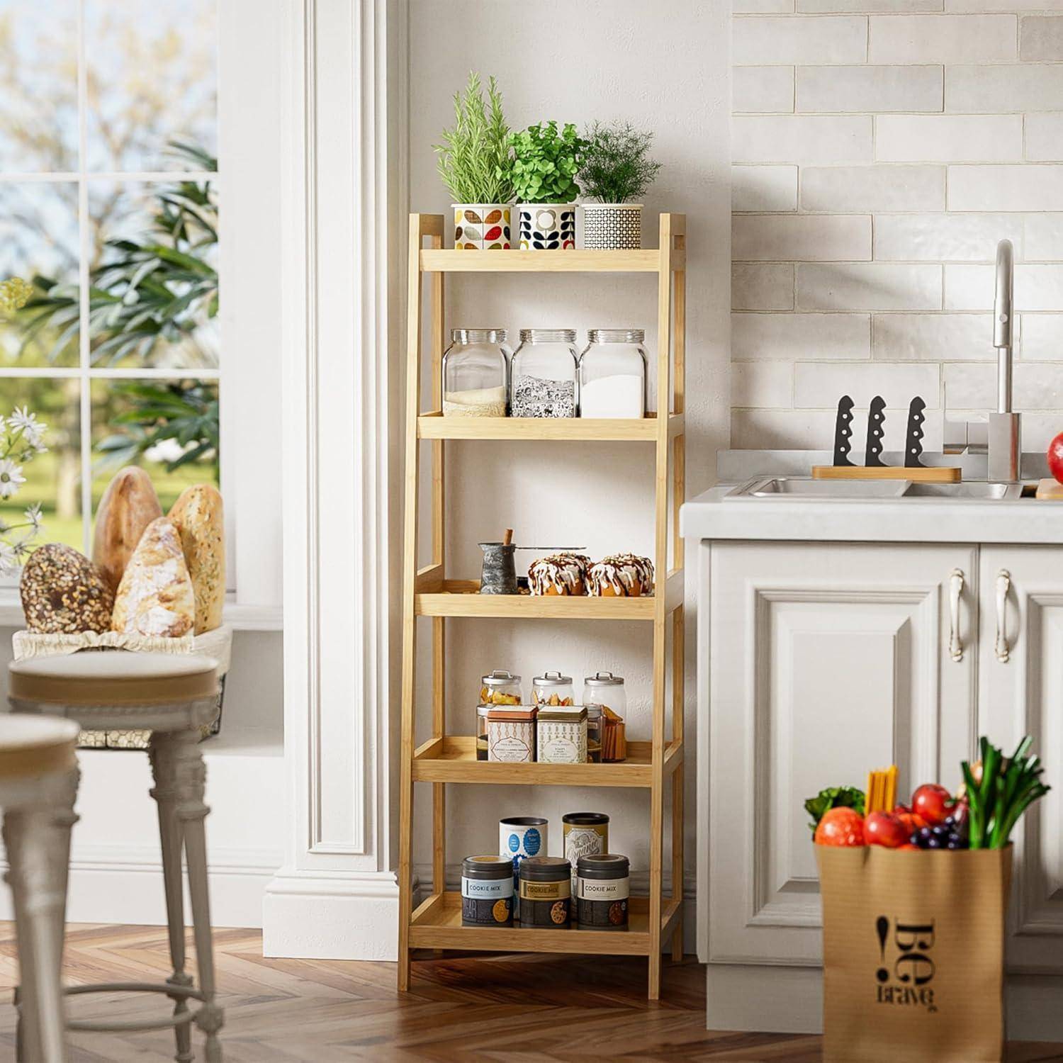 Bambusleiter Bücherregal Badezimmer Natürlich 5 Ablagen (127cm H)