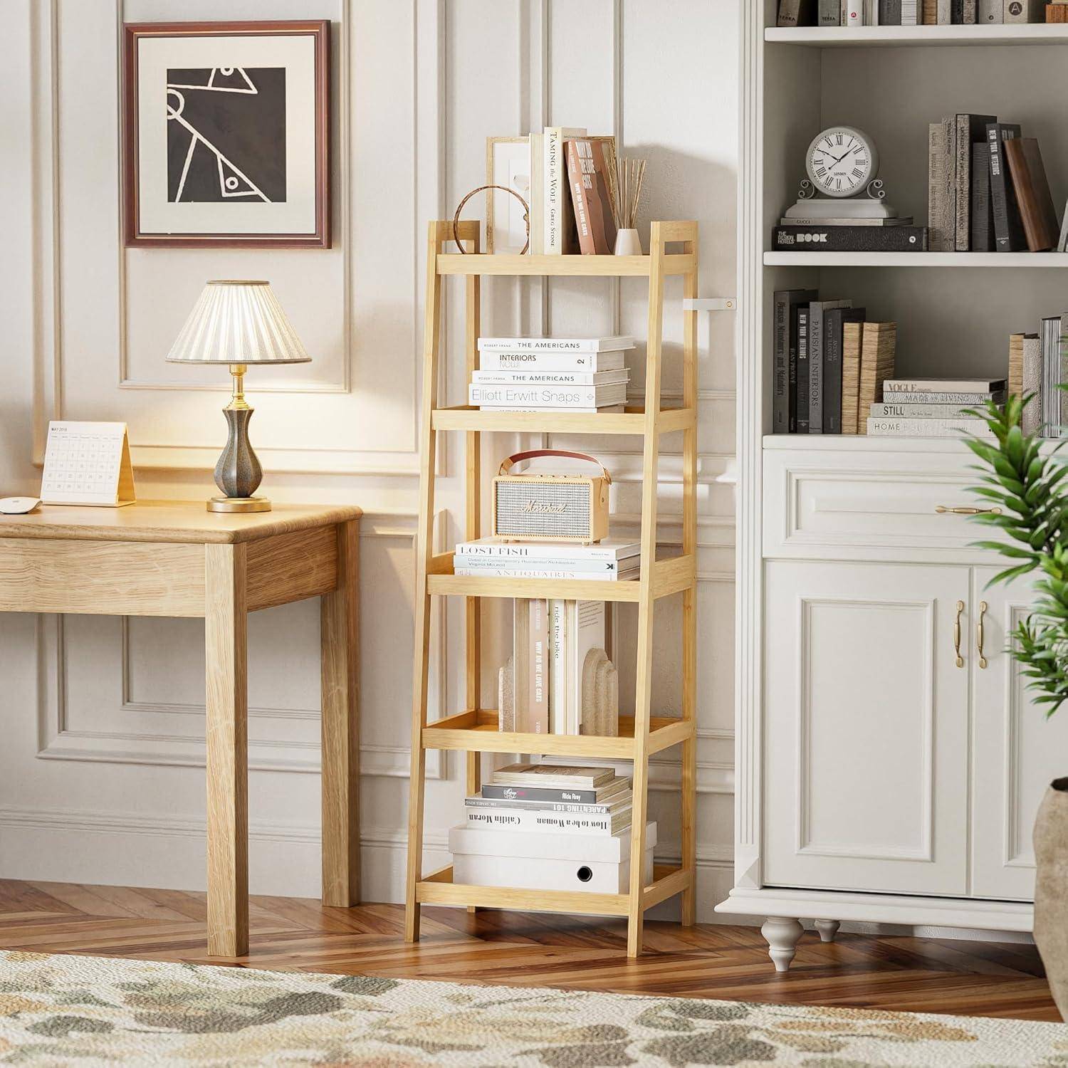Bambusleiter Bücherregal Badezimmer Natürlich 5 Ablagen (127cm H)