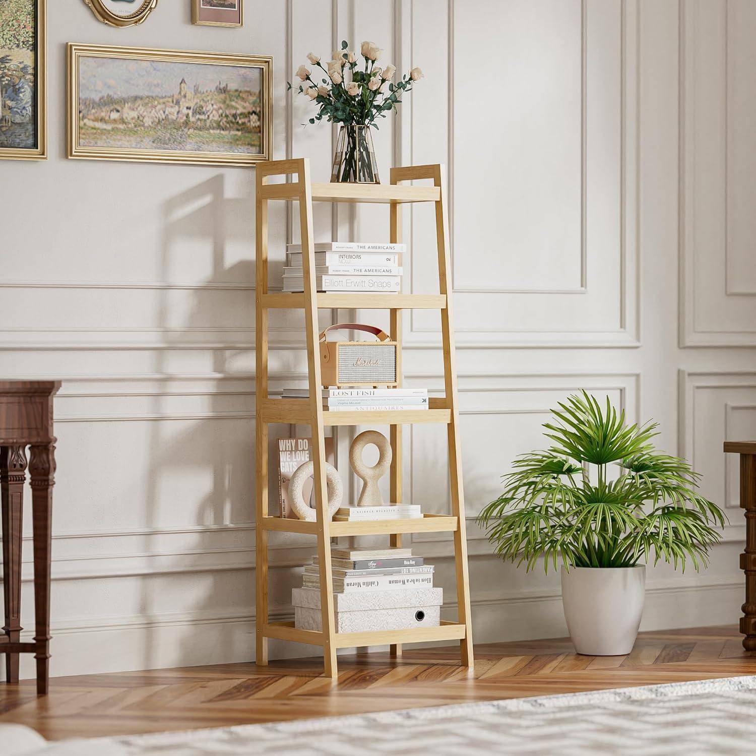Bambusleiter Bücherregal Badezimmer Natürlich 5 Ablagen (127cm H)