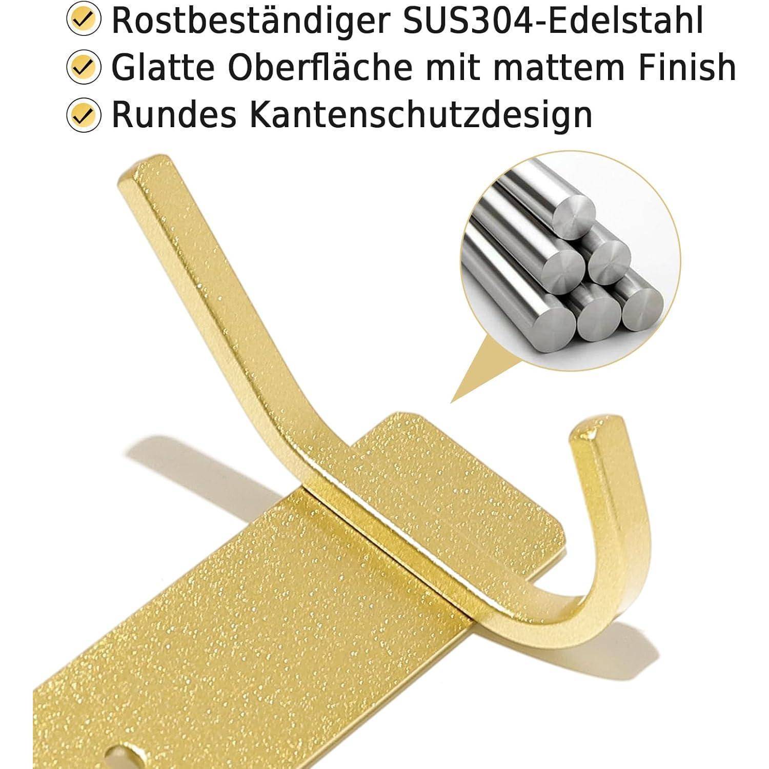 Goldhaken aus korrosionsbeständigem SUS304-Edelstahl mit matter Oberfläche und abgerundeter Kantengestaltung.