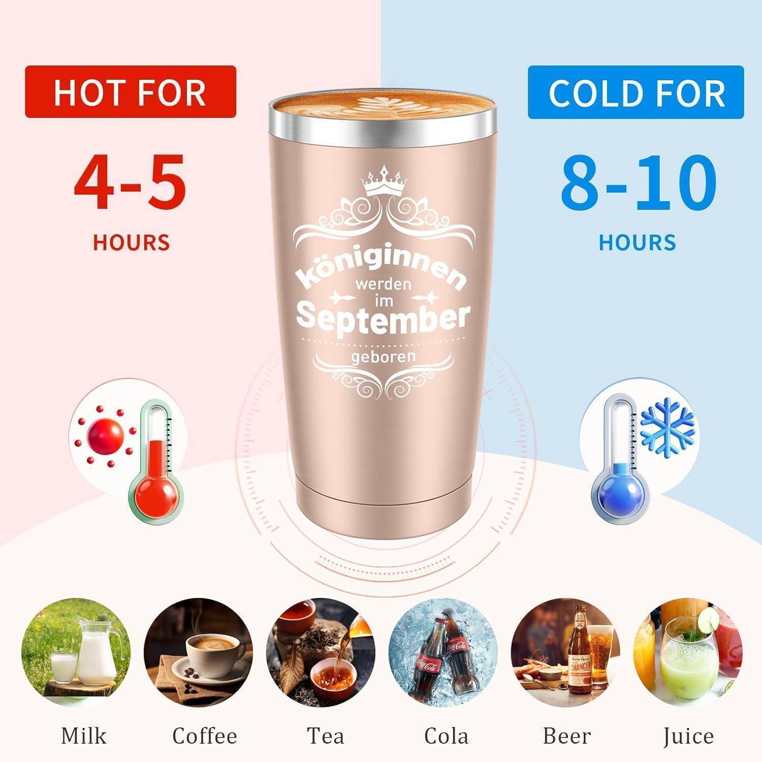 Thermobecher 600ml Edelstahl Roségold königin September