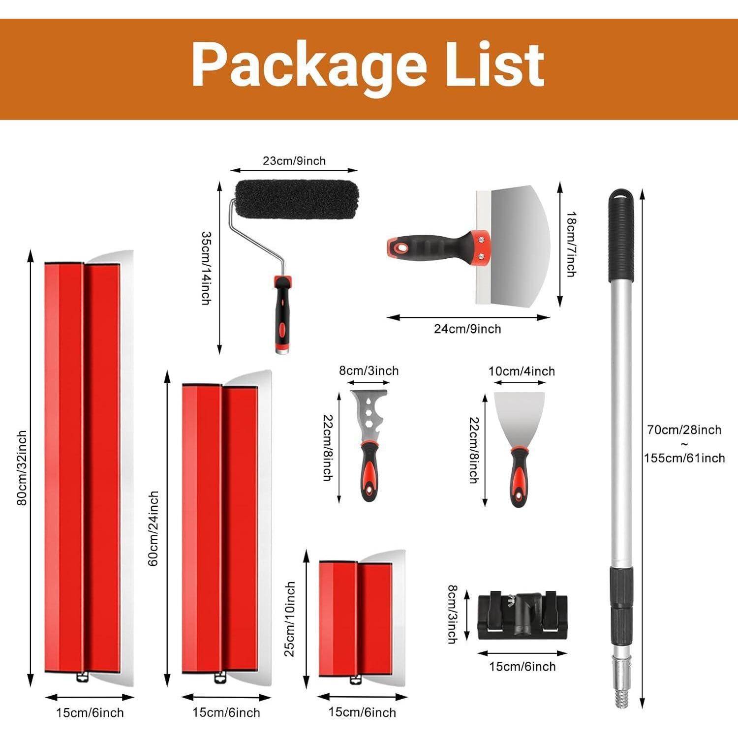 Skimming Blade Set Trockenwand 25+60+80CM mit Beschichtungsroller