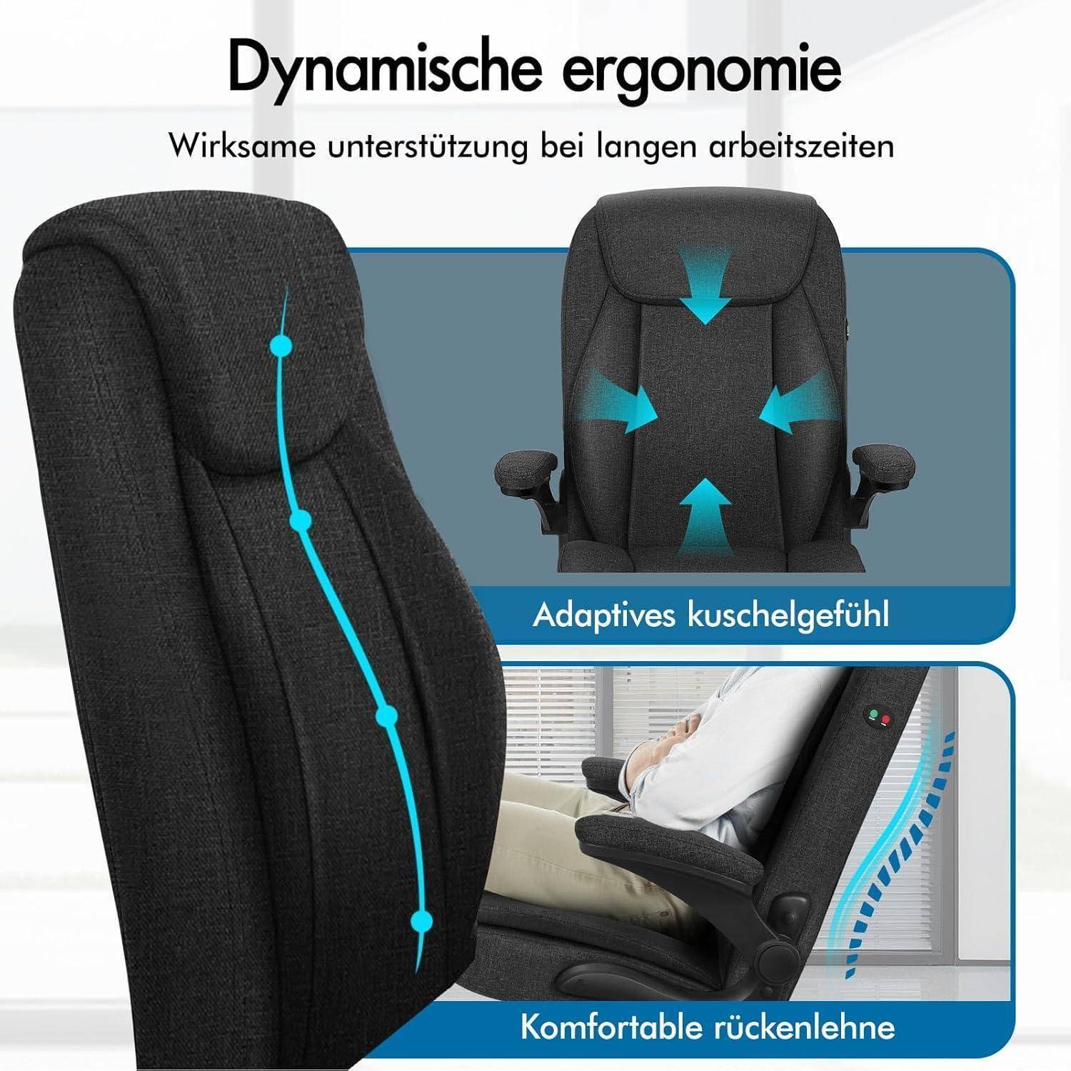 Die ‚dynamische Ergonomie' umfasst einen Bürostuhl mit adaptiver Polsterung und Rückenstütze, der für eine effektive Langzeitnutzung entwickelt wurde.