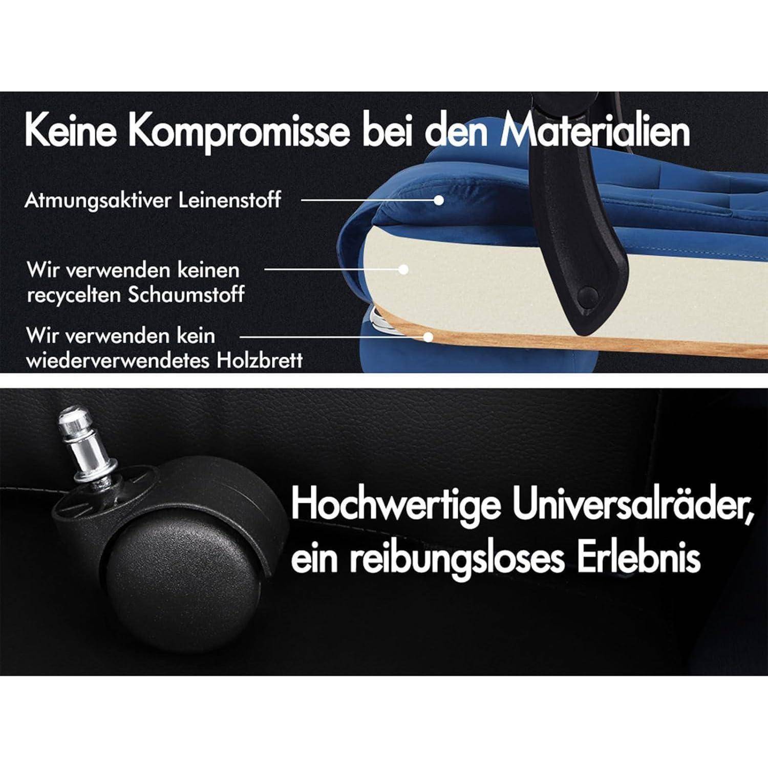 Bürostuhl Gamingstuhl Massagefunktion Fußstütze Masg Wildleder Blau