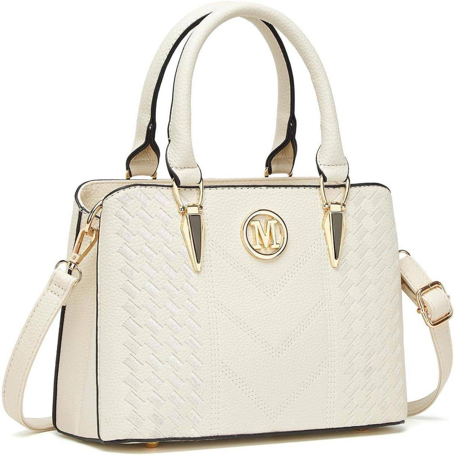 Handtasche Damen Henkeltasche Lychee Muster Innentaschen 1-3 Beige