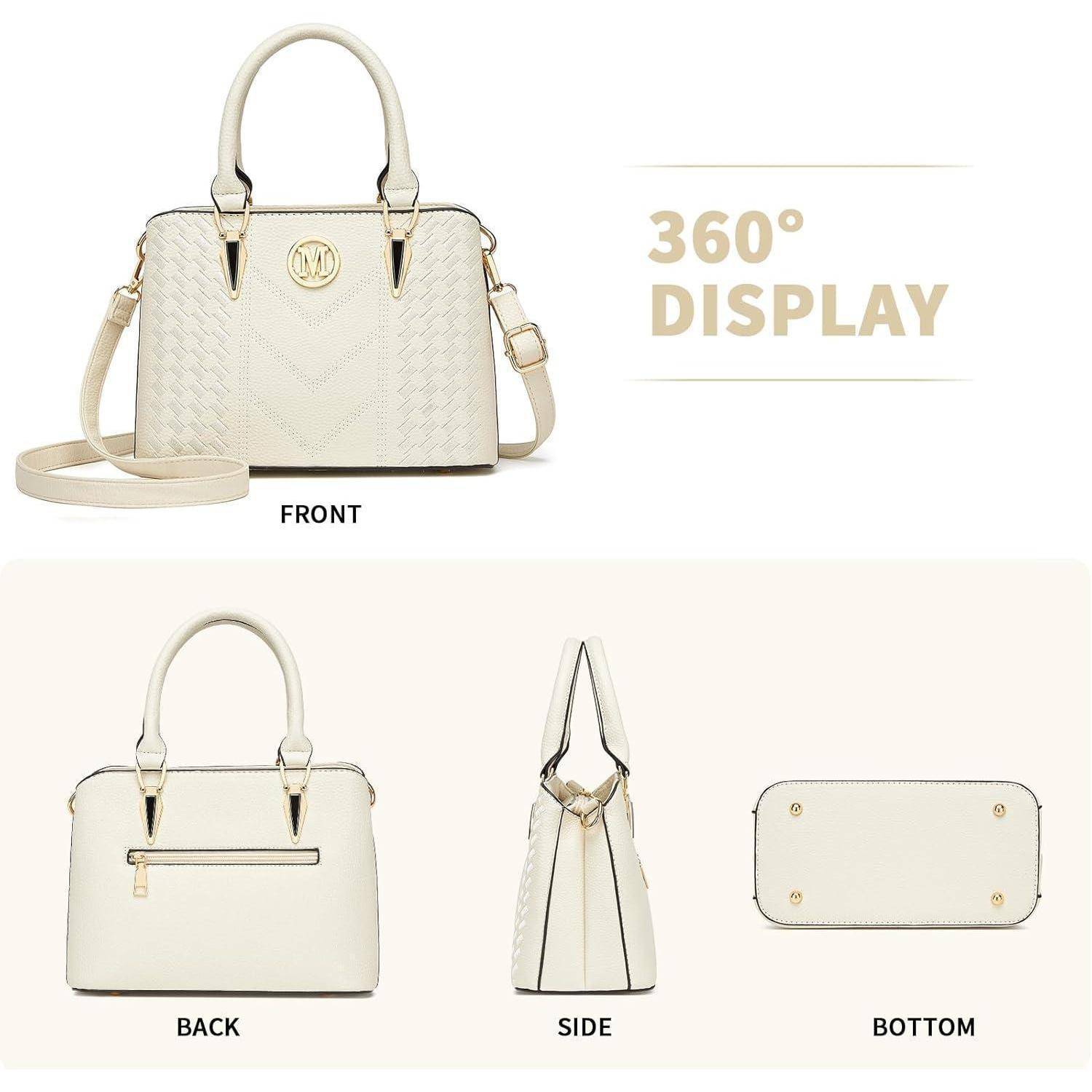 Handtasche Damen Henkeltasche Lychee Muster Innentaschen 1-3 Beige