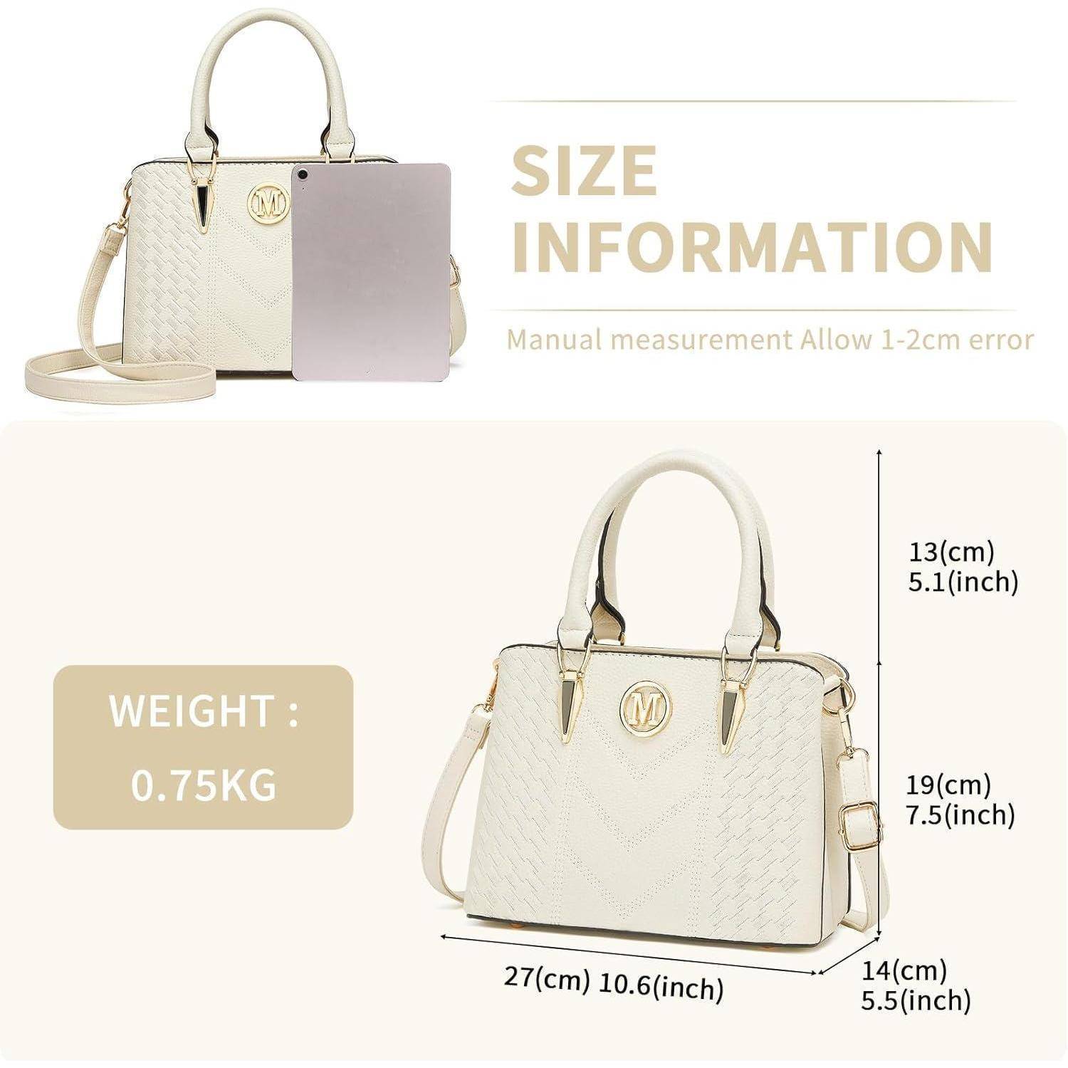 Handtasche Damen Henkeltasche Lychee Muster Innentaschen 1-3 Beige