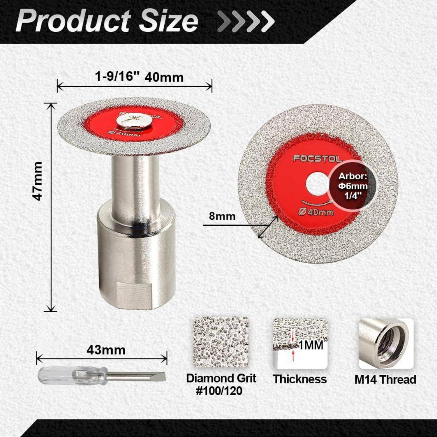 Trennscheibe Diamant Glas 40mm 5er M14 Granit Keramik 40mm Flansch