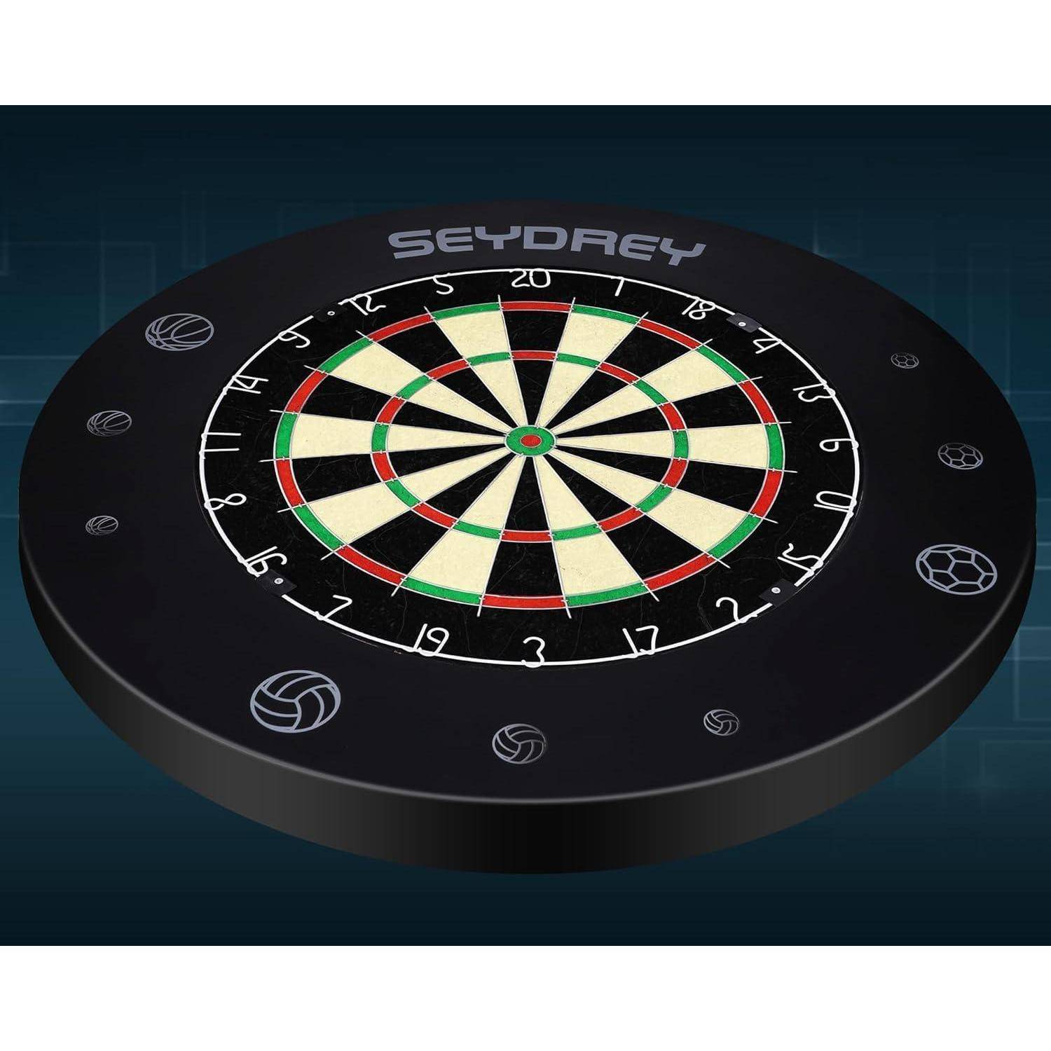 Rundes Dartboard mit nummerierten Segmenten und einem kreisförmigen schwarzen Rand, das ein Muster aus abwechselnden weißen und schwarzen Abschnitten aufweist.