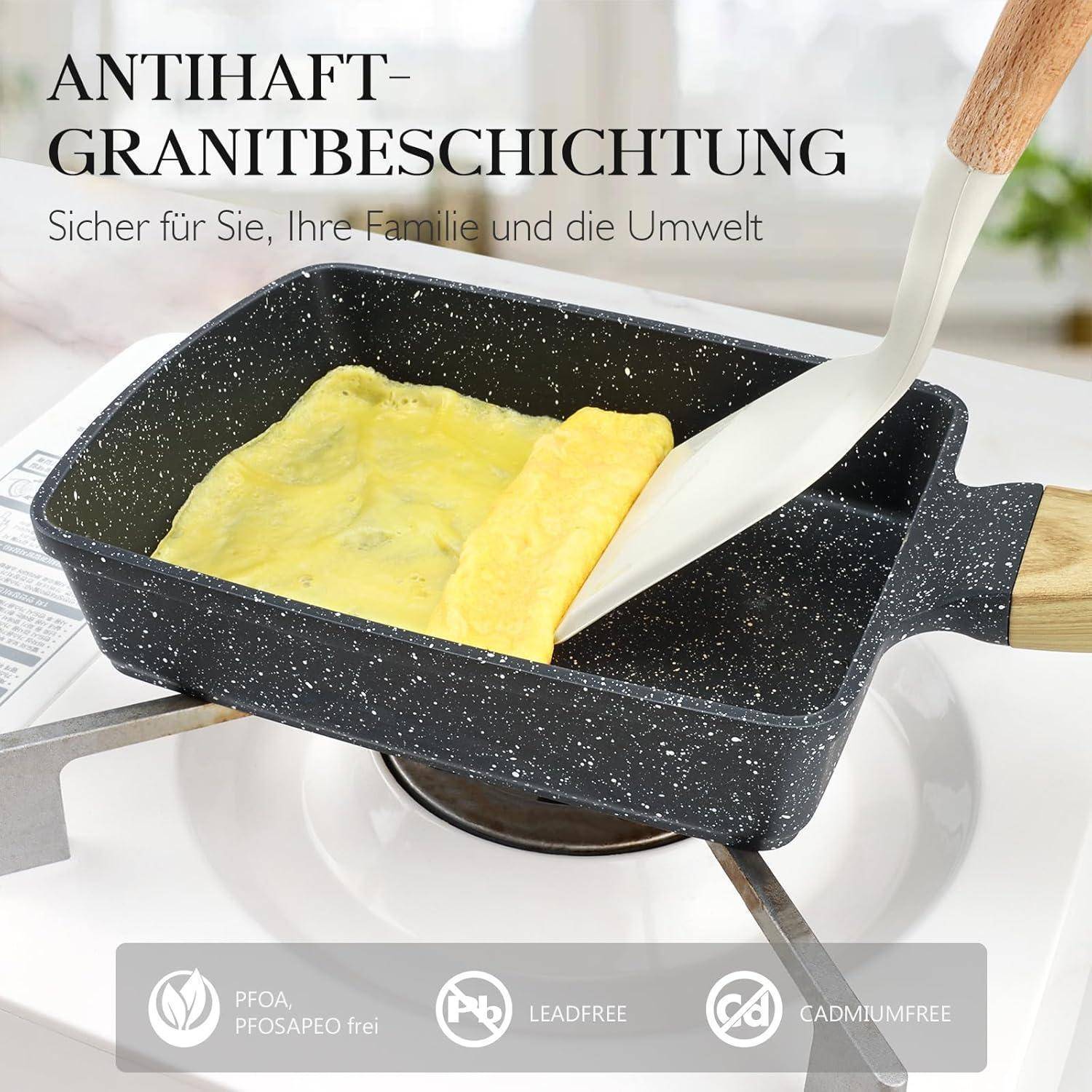 Tamagoyaki Pfanne Induktion 18x13 cm Granit-Antihaftbeschichtung Grau