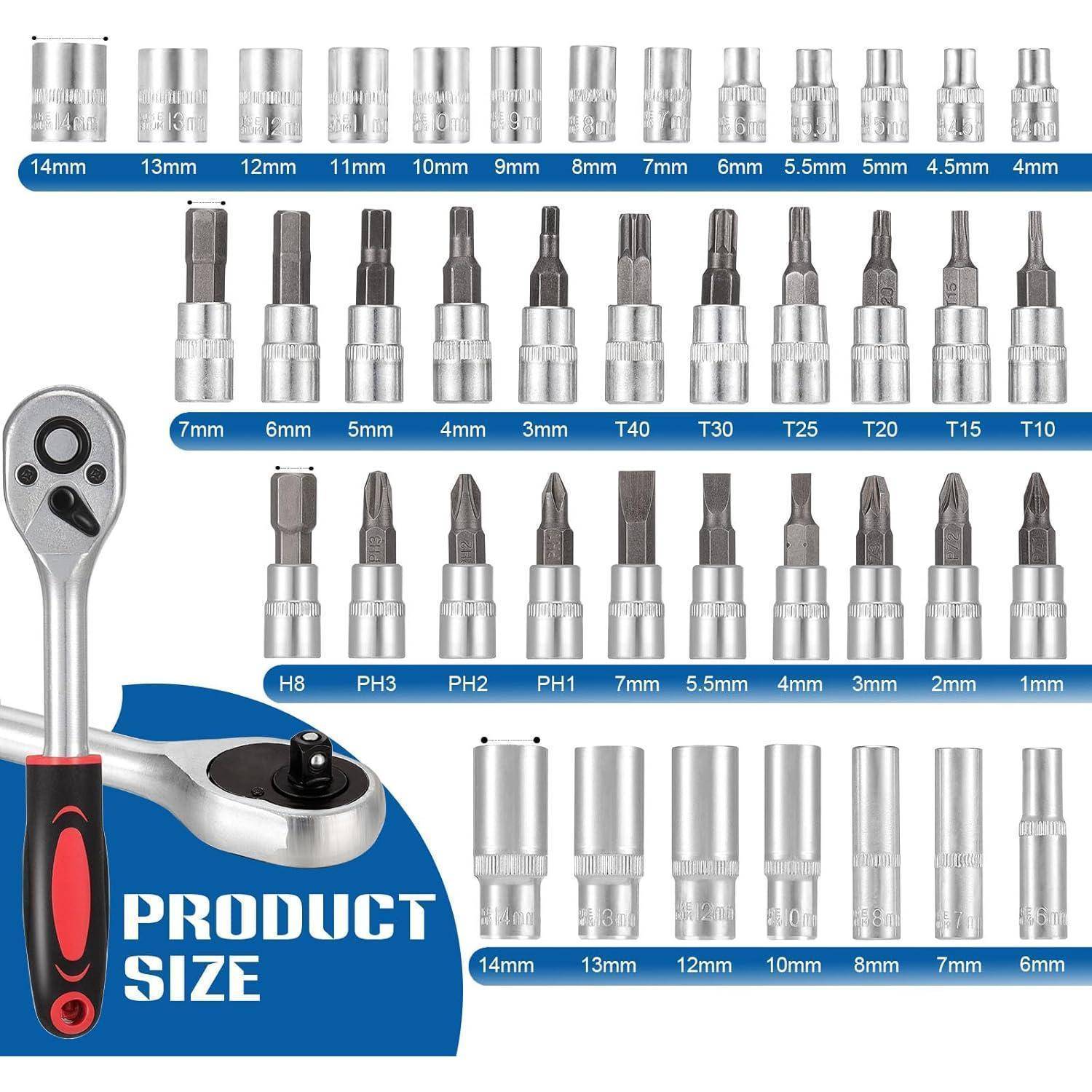 Steckschlüsselsatz 53tlg 1/4 Zoll Torx Kreuz Schlitz Black 53