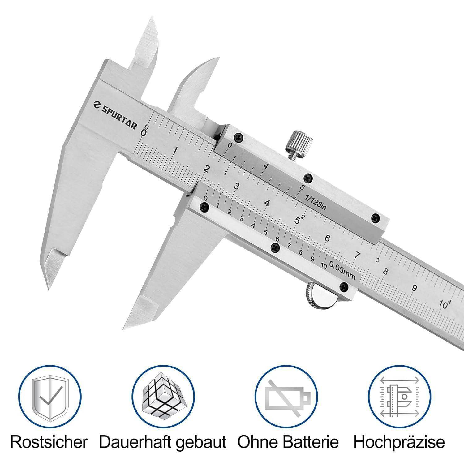 Messschieber 150 mm Nonius 0,05 mm Analog Edelstahl mit Etui