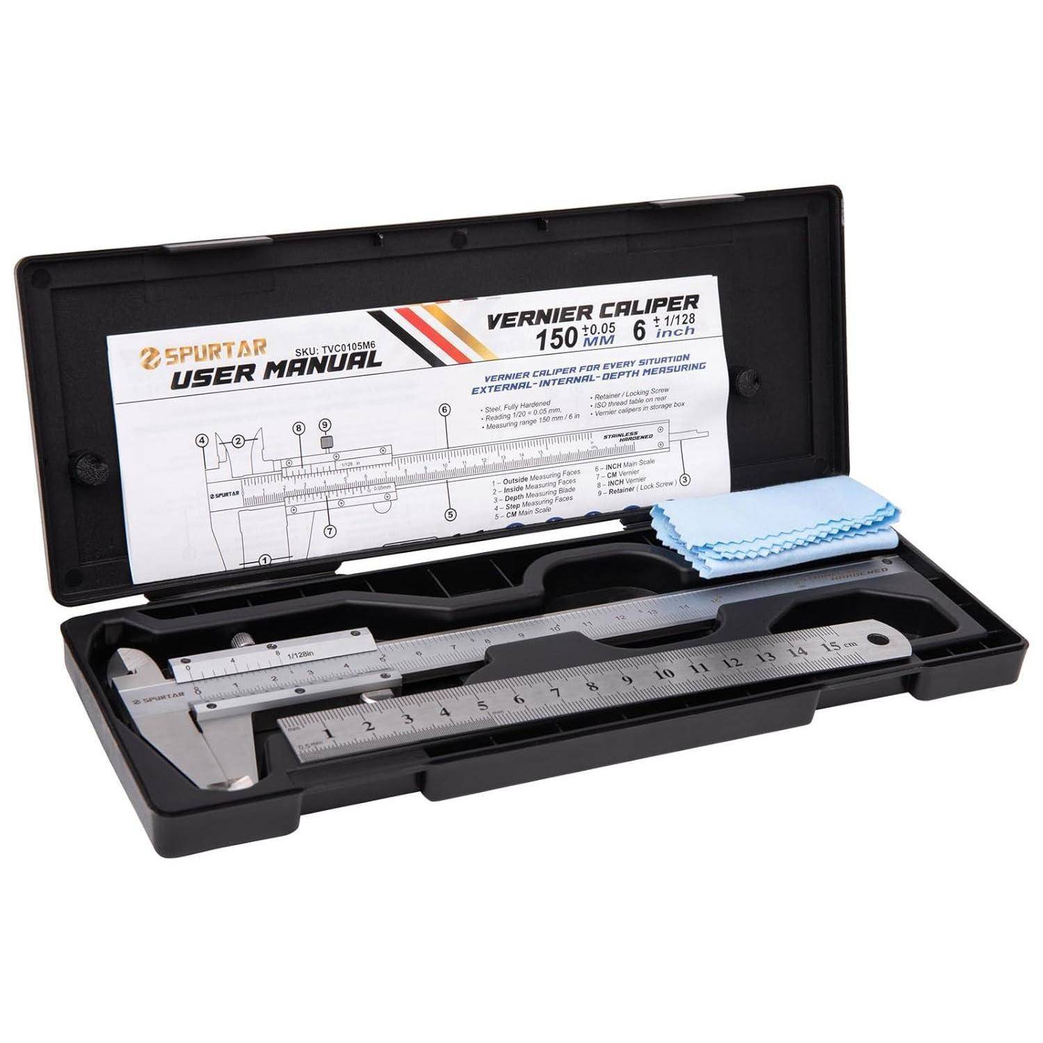 Messschieber 150 mm Nonius 0,05 mm Analog Edelstahl mit Etui