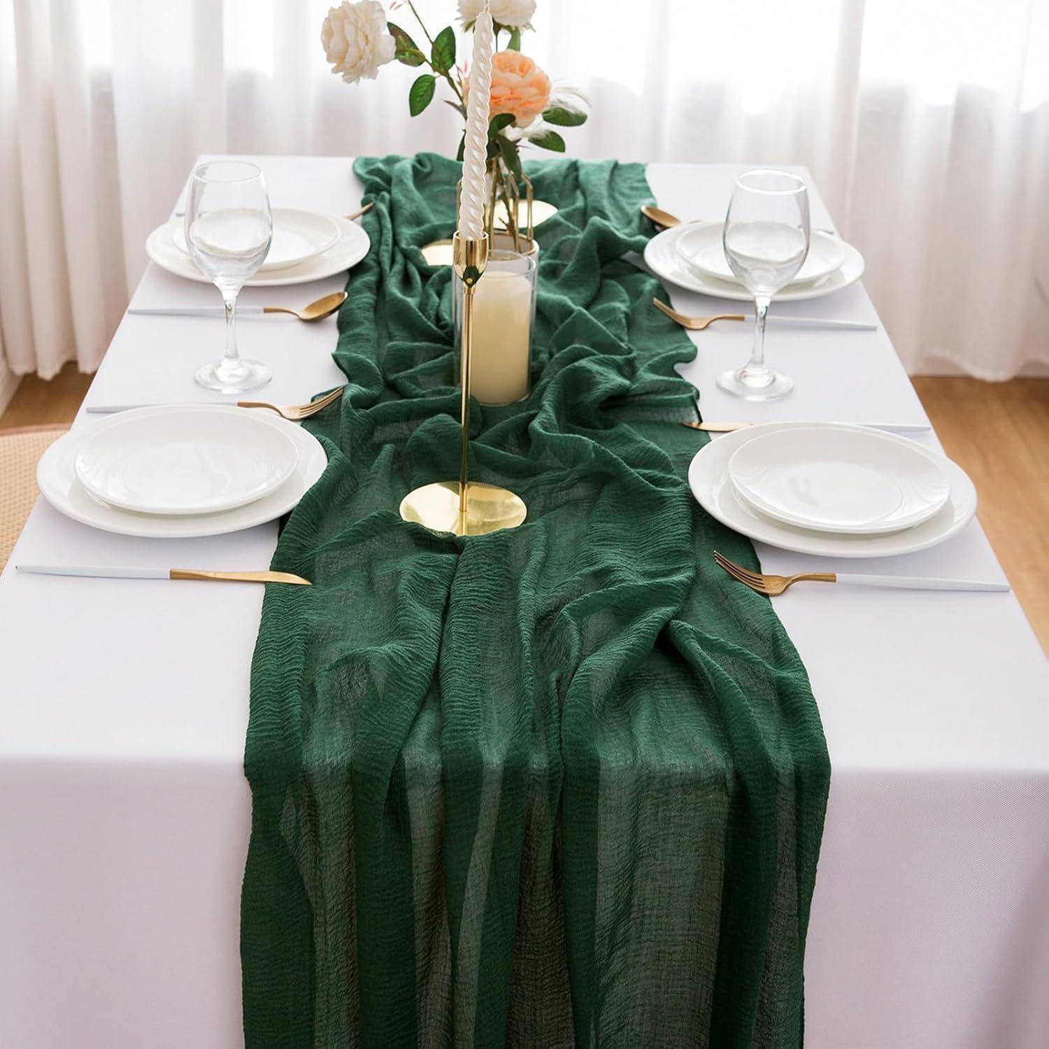 Tischläufer Musselin Gaze Hochzeit Dunkelgrün 4m Zq02-12 80 x 400 cm