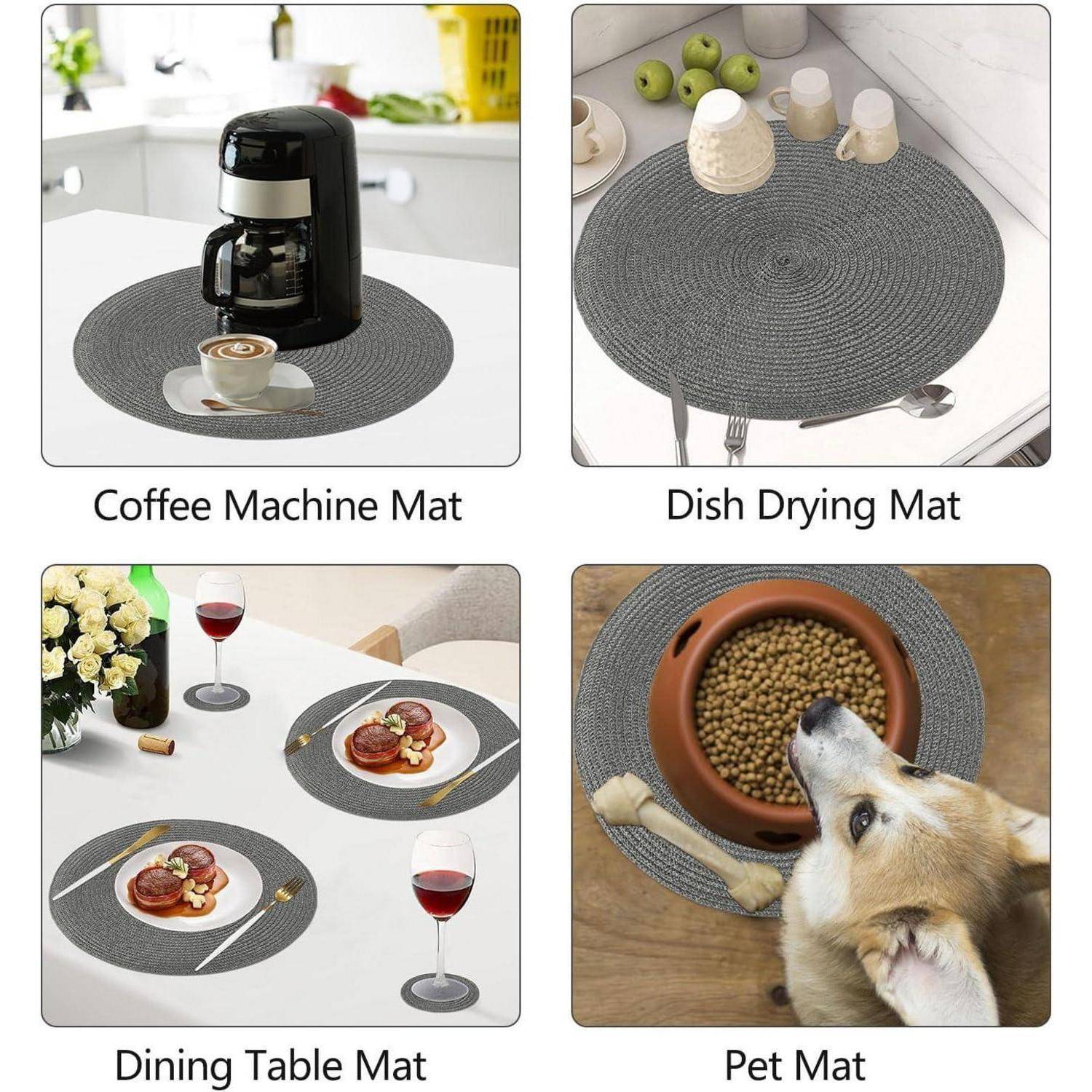 Tischsets rund abwaschbar schwarz 34cm 6 tischsets Dunkelgrau