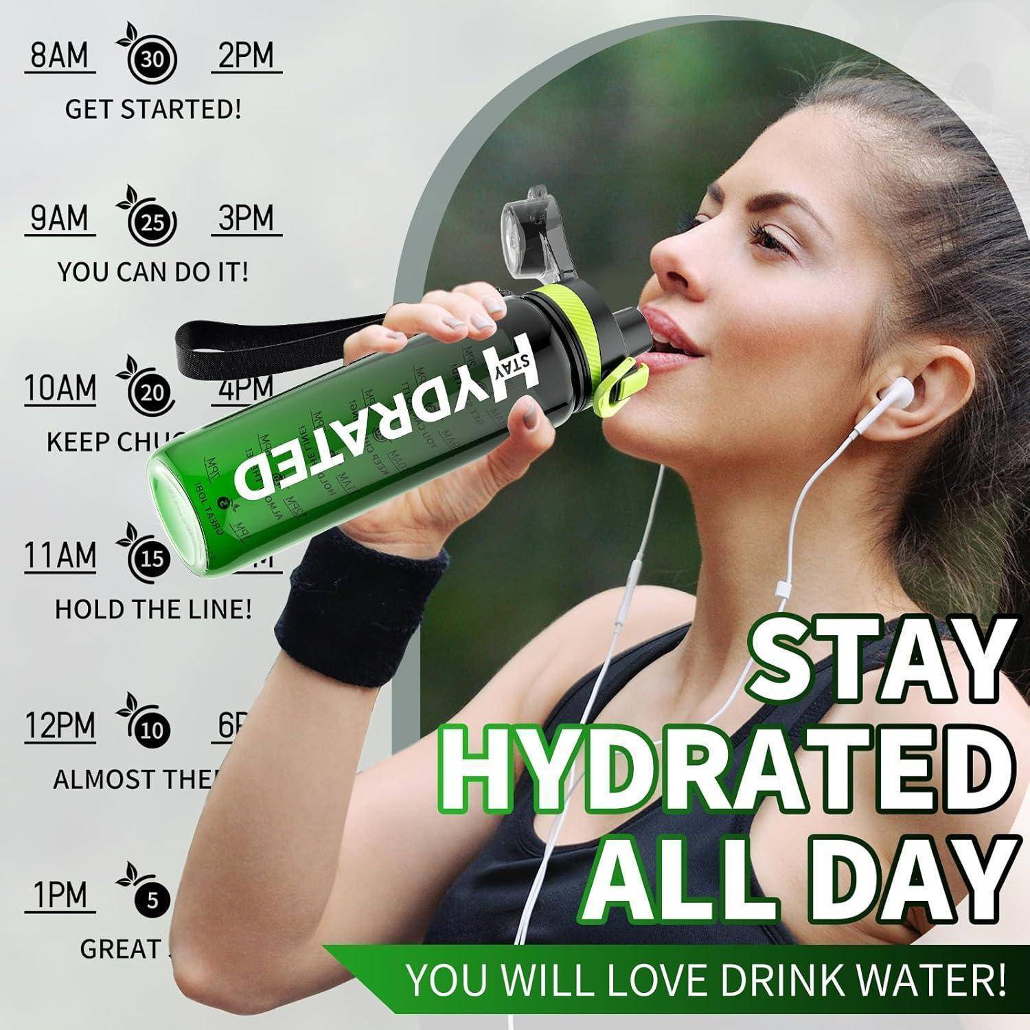 Trinkflasche 1L Wasserflasche aus Tritan BPA-frei mit Zeitmarkierung