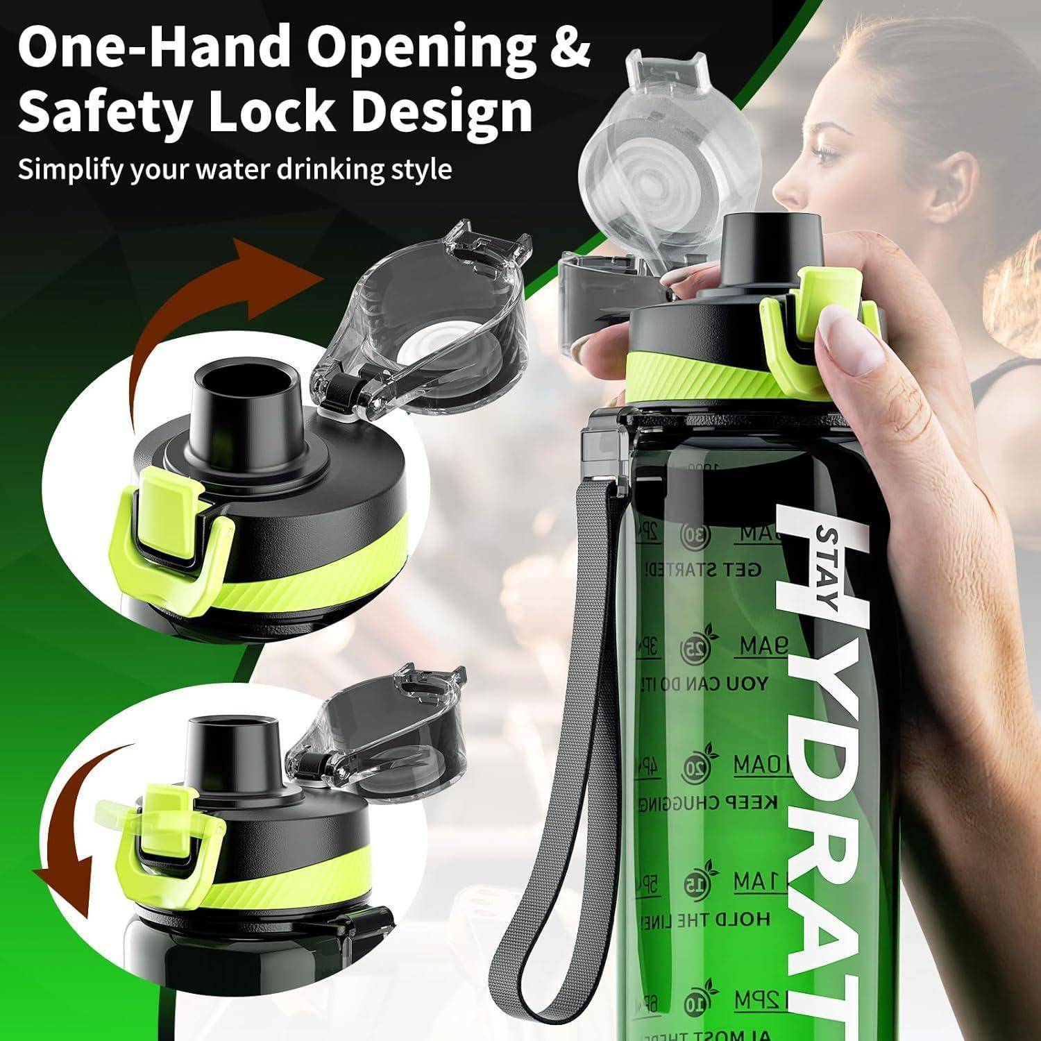 Trinkflasche 1L Wasserflasche aus Tritan BPA-frei mit Zeitmarkierung