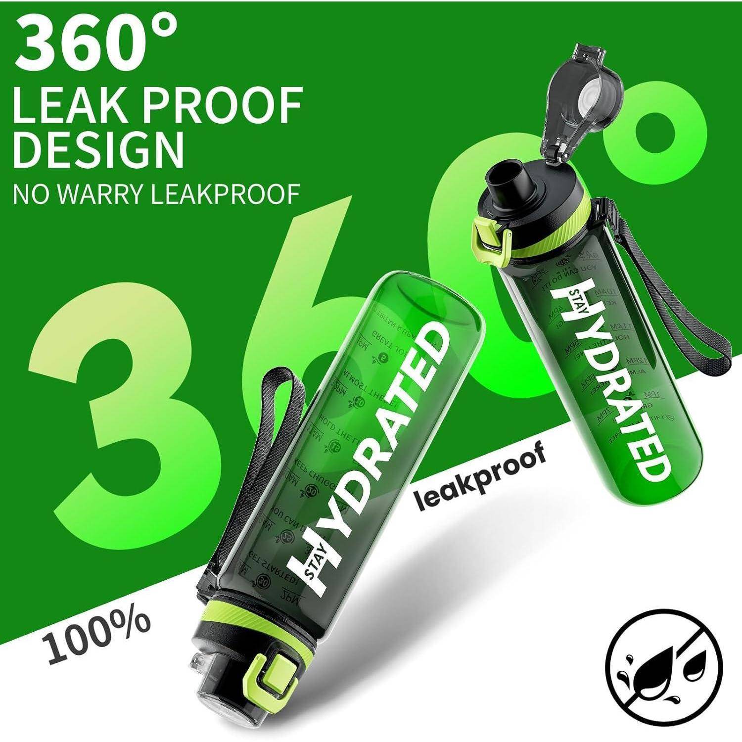 Trinkflasche 1L Wasserflasche aus Tritan BPA-frei mit Zeitmarkierung