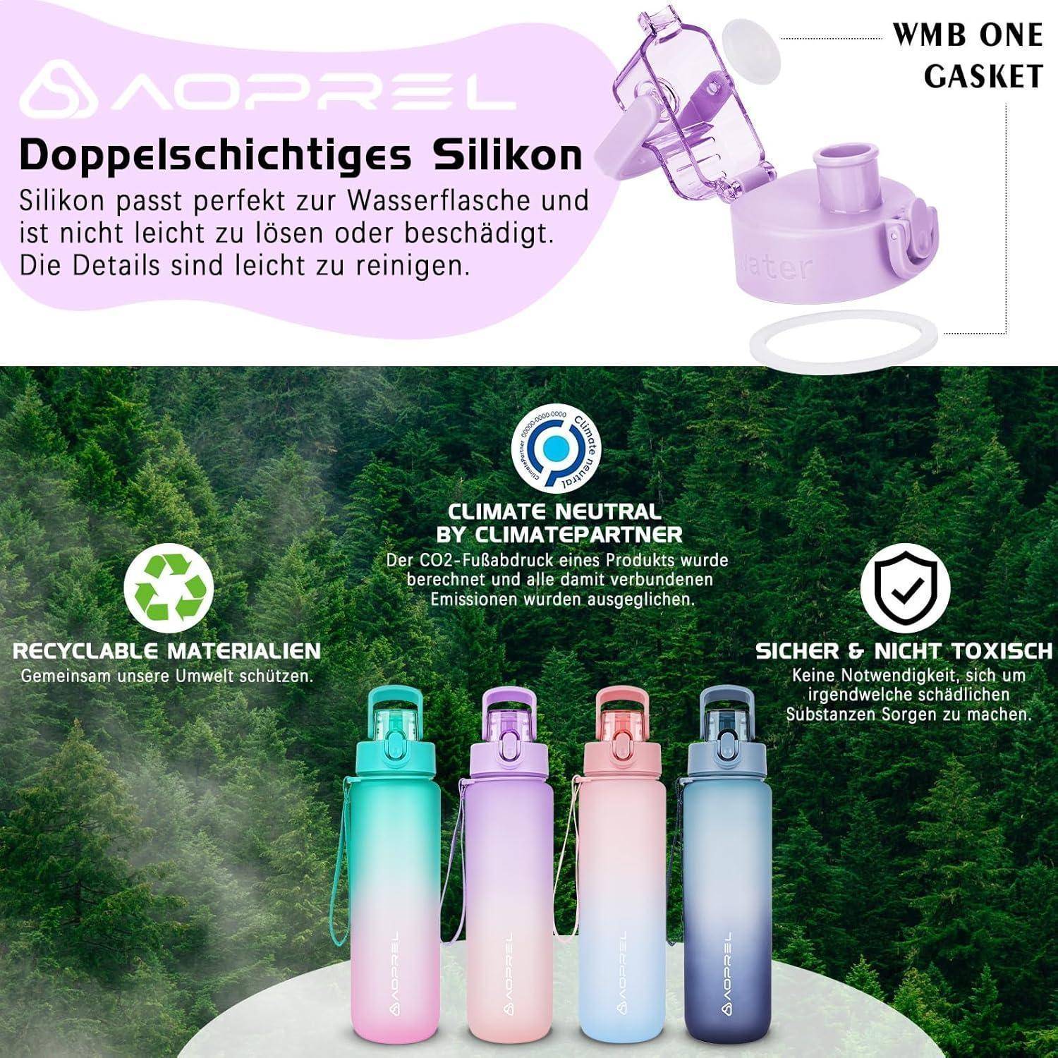 Aoprel' faltbare Wasserflaschen mit doppelten Silikonschichten, klimaneutral und nicht toxisch. In verschiedenen Farben erhältlich.