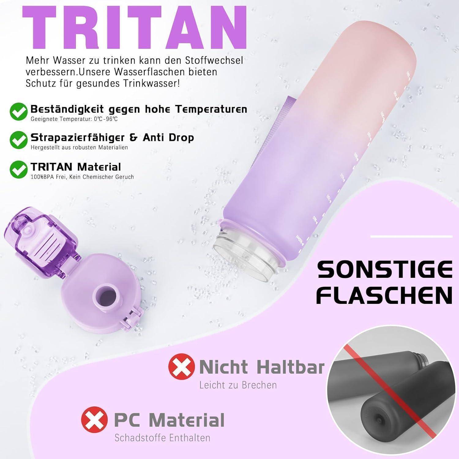 Trinkflasche 1l BPA-frei Tritan Auslaufsicher Sport Fitness Wandern