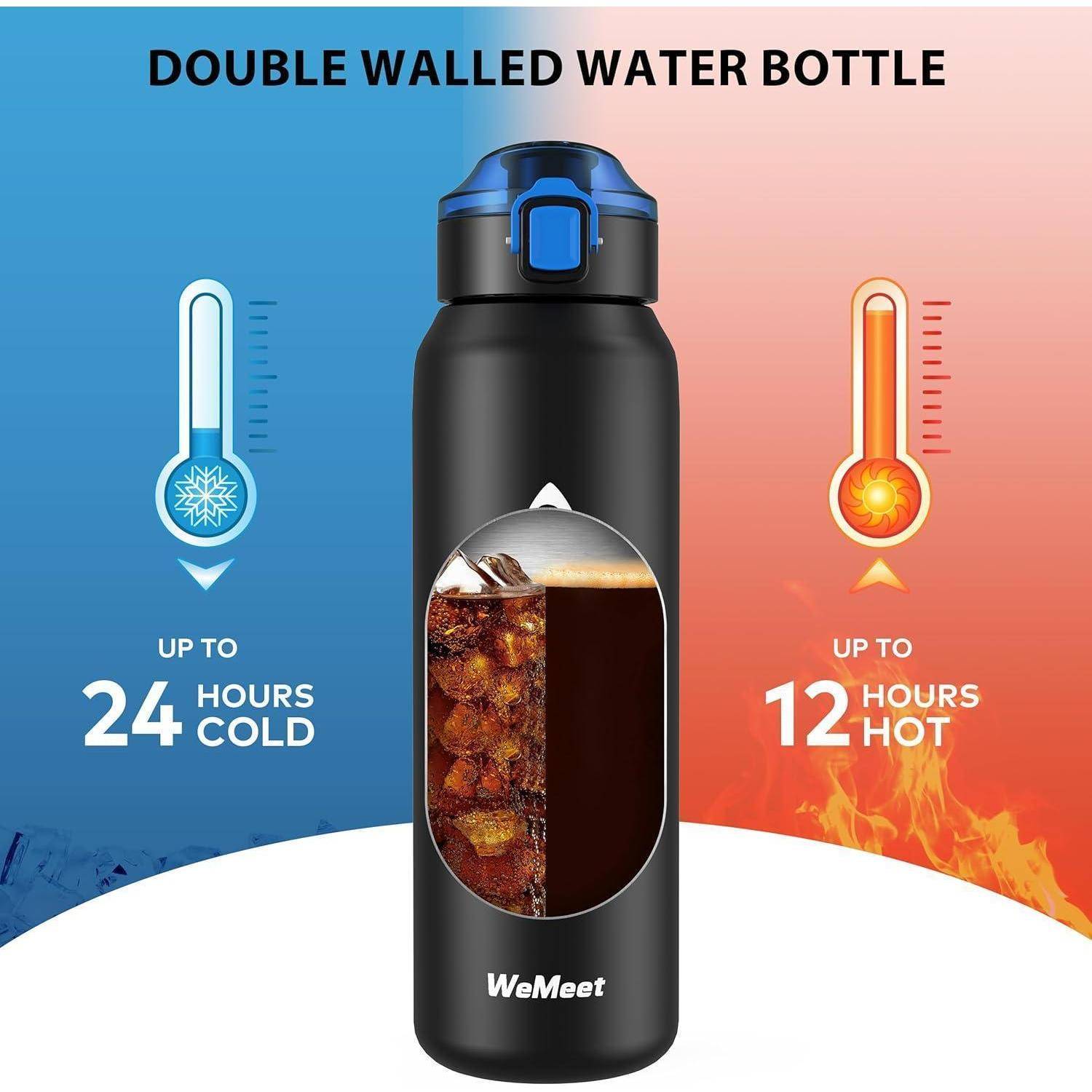 Trinkflasche Edelstahl 1000ml mit abnehmbarem Strohhalm BPA-frei