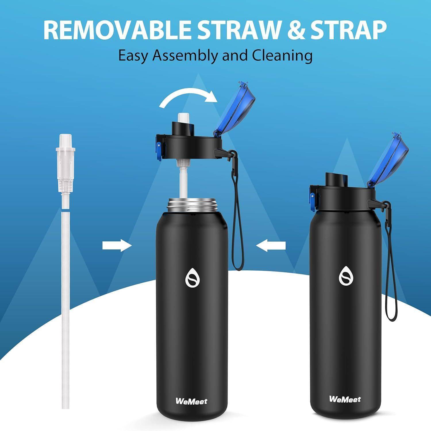 Trinkflasche Edelstahl 1000ml mit abnehmbarem Strohhalm BPA-frei