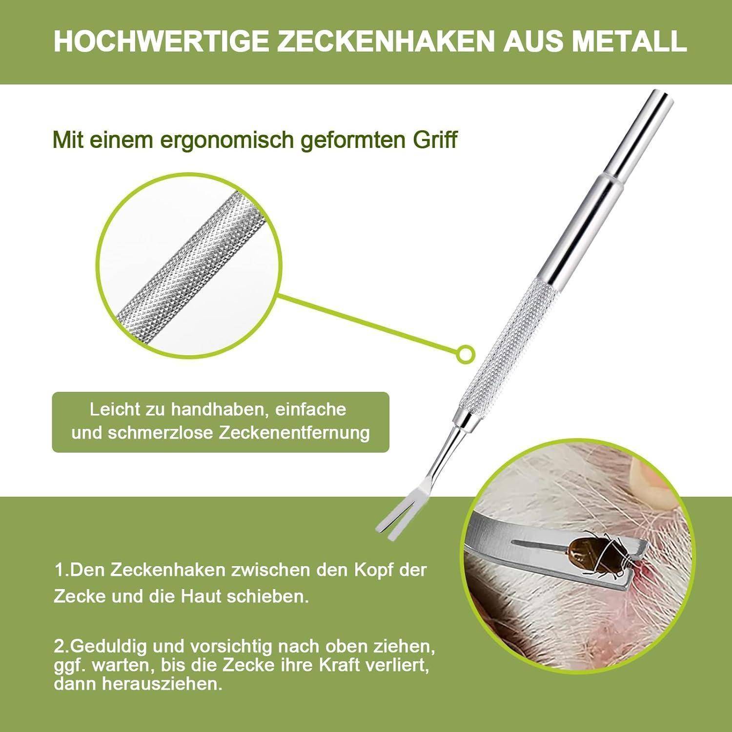 Zeckenzange Hund Katze 5er Set Zeckenhaken Grün Blau mit Edelstahl