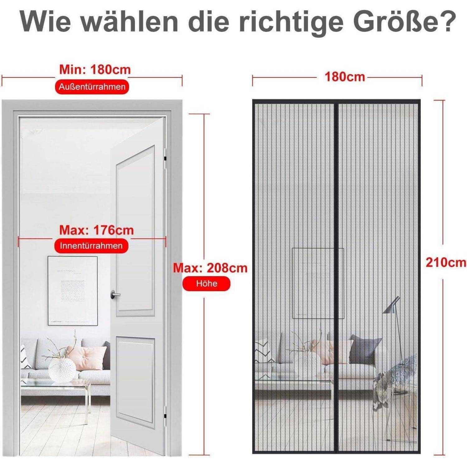 Fliegengitter Tür magnetisch Mosquitera 140x210cm Schwarz Gestreift